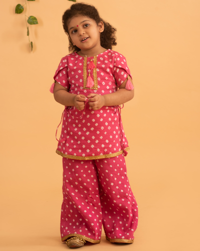 Pink bandhani kurta set - set of two by Mini Mods | The Secret Label