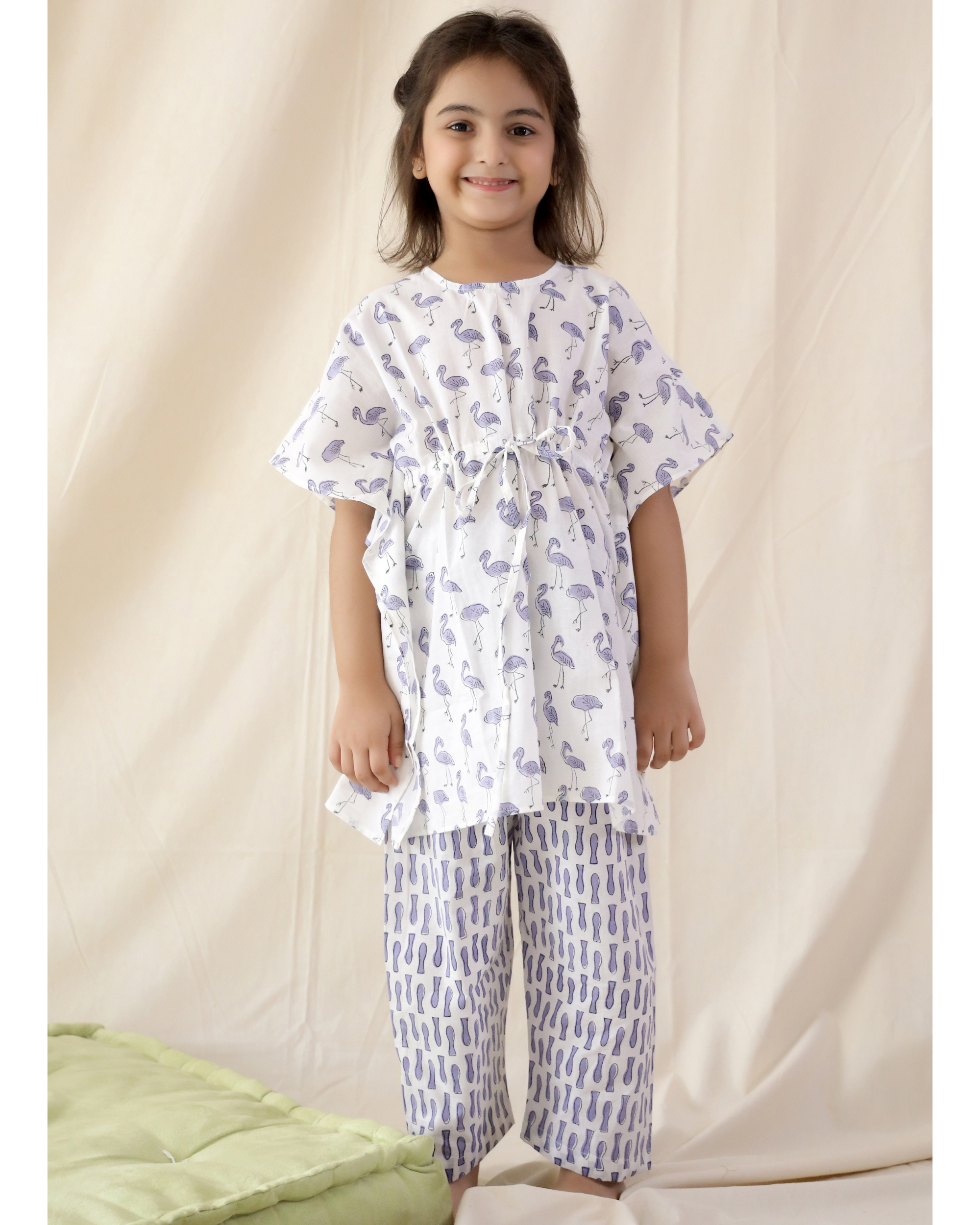 Flamingo print kaftan and pyjama - set of two