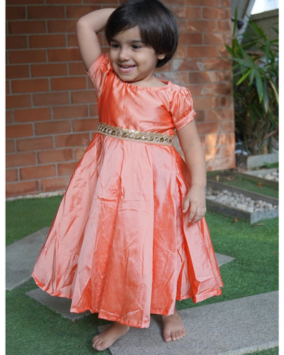 Peach silk frock by Athira Designs | The Secret Label