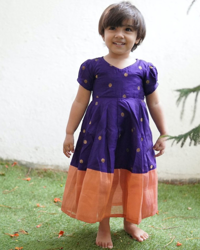 Violet boota silk frock by Athira Designs | The Secret Label