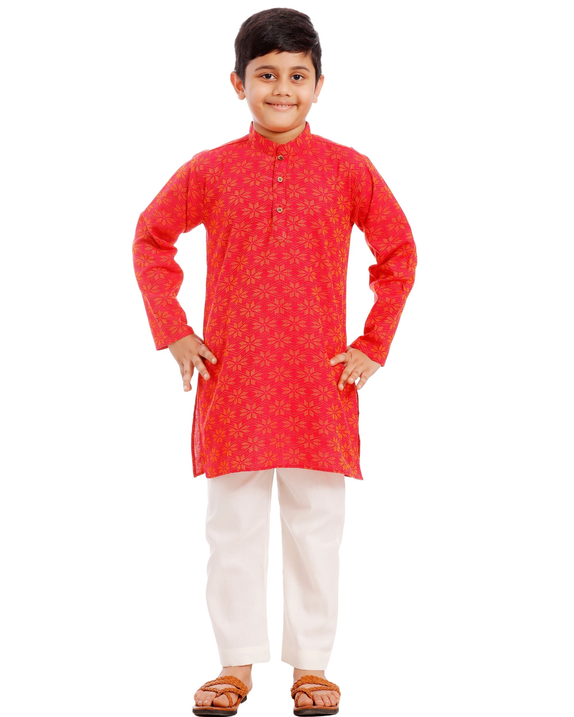 Orange and white printed kurta pyjama - set of two