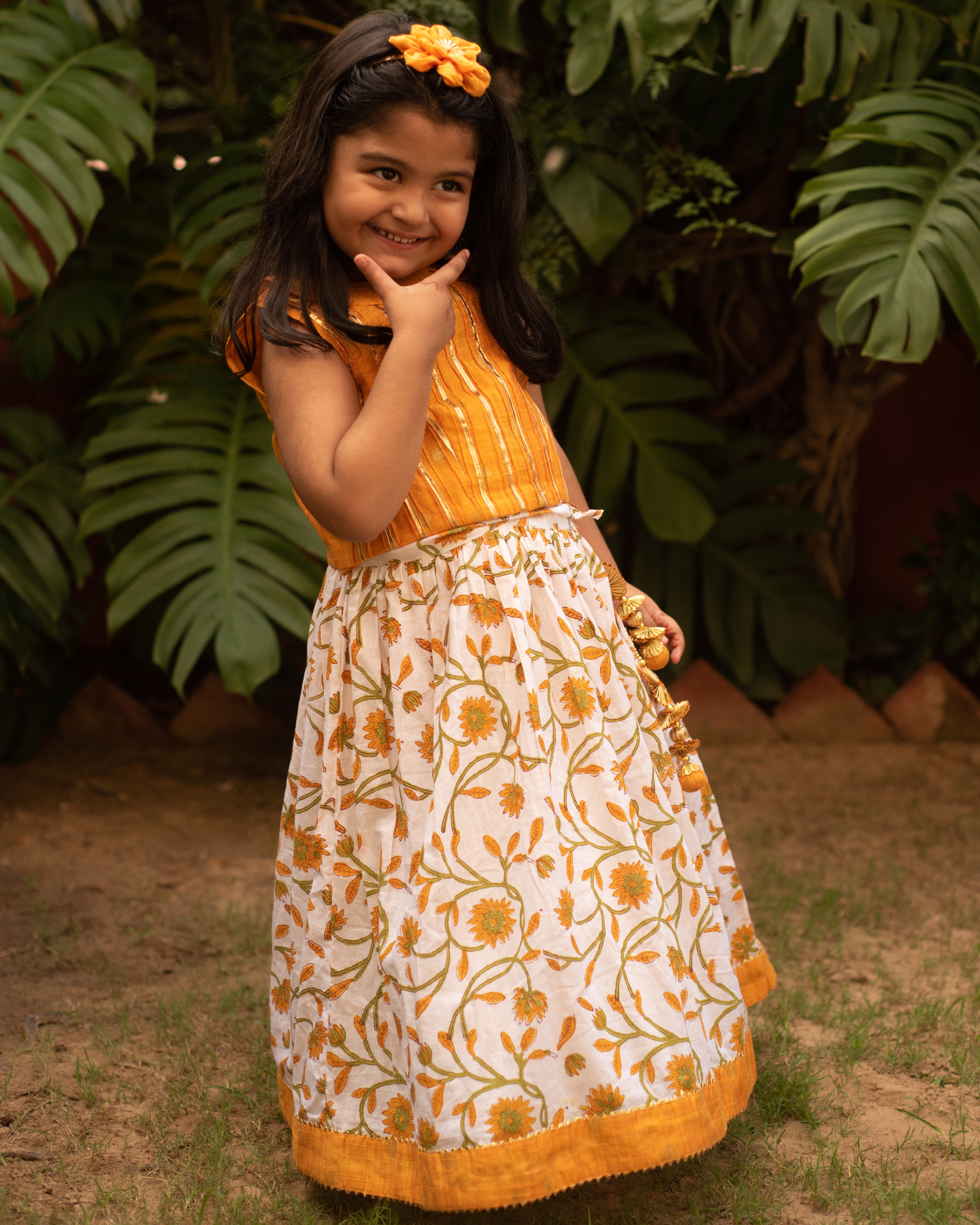 Little Llama Yellow and Green Skirt -Top Ethnic Set with Embroidery –  littlellama.in