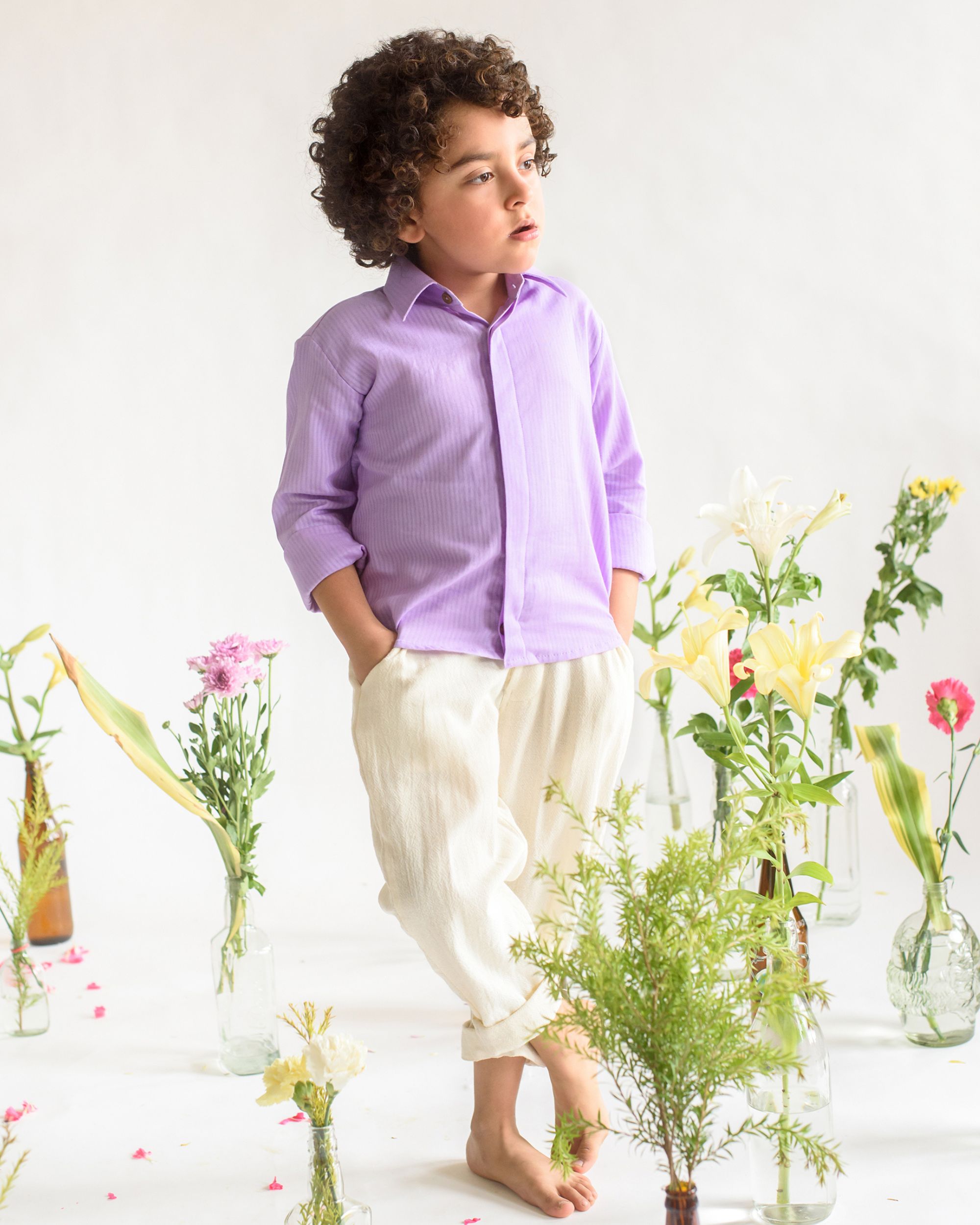 Lilac handloom striped cotton shirt