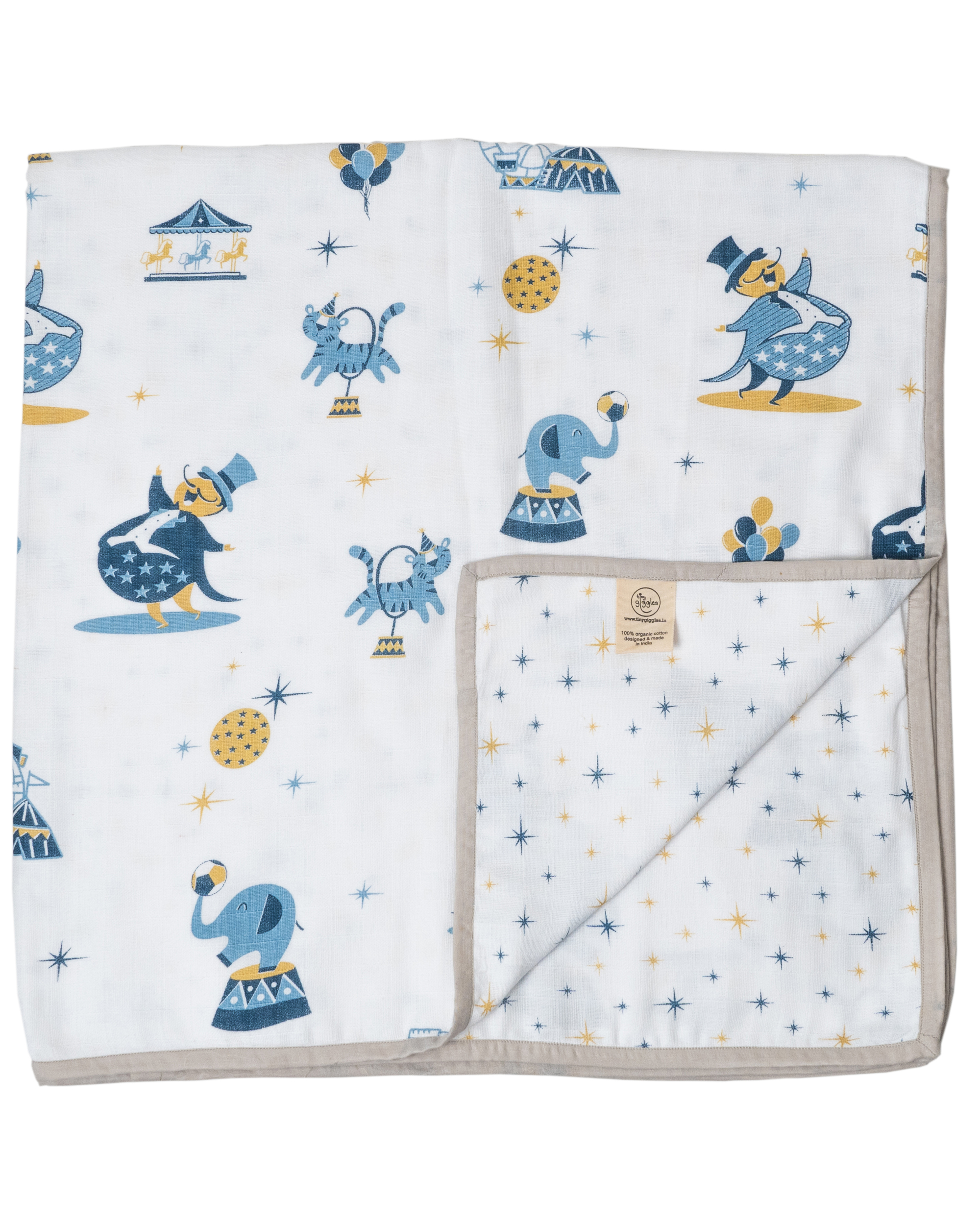 Blue and white  muslin reversible blanket