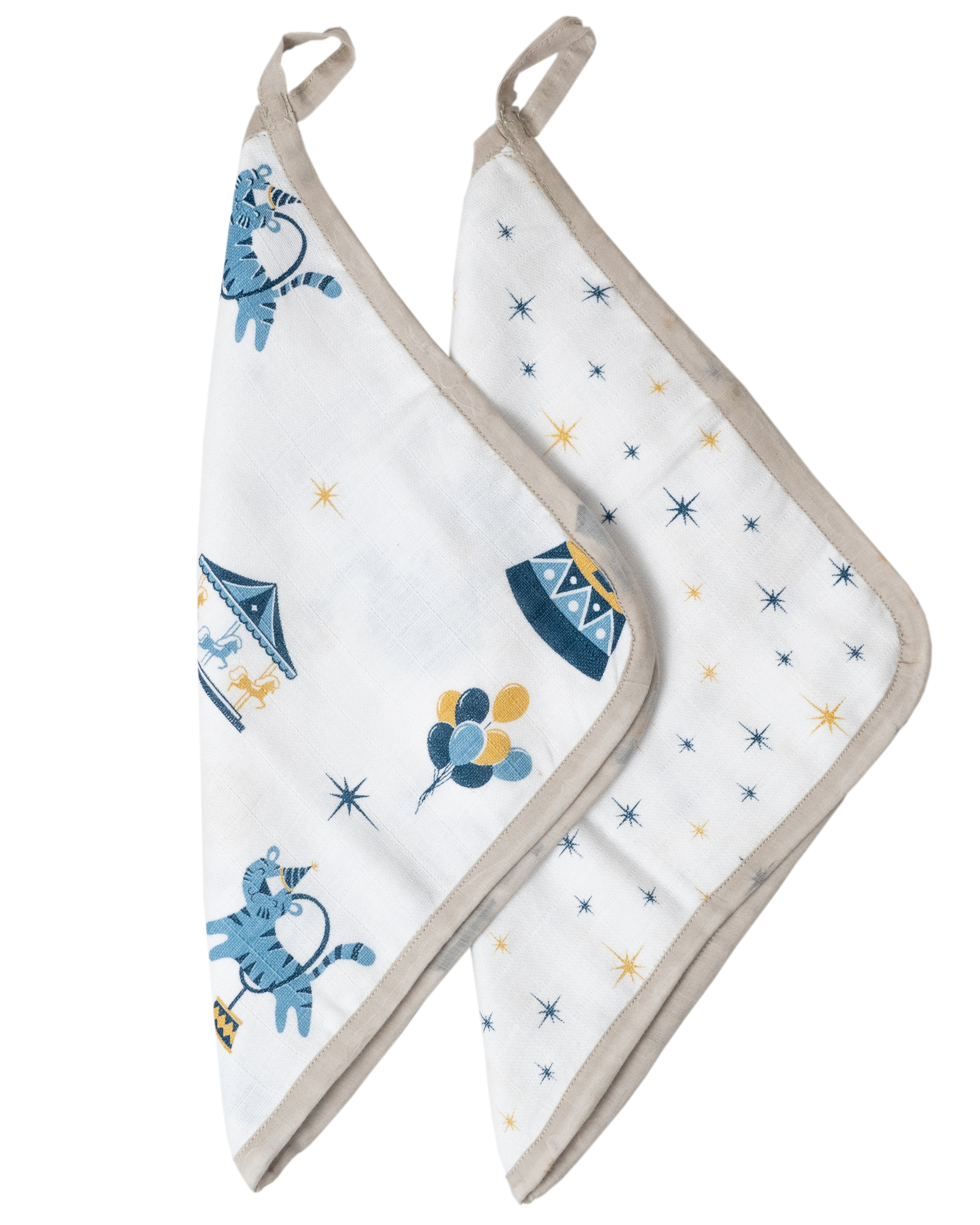 Blue and white  cotton reusable square wipes - set of two