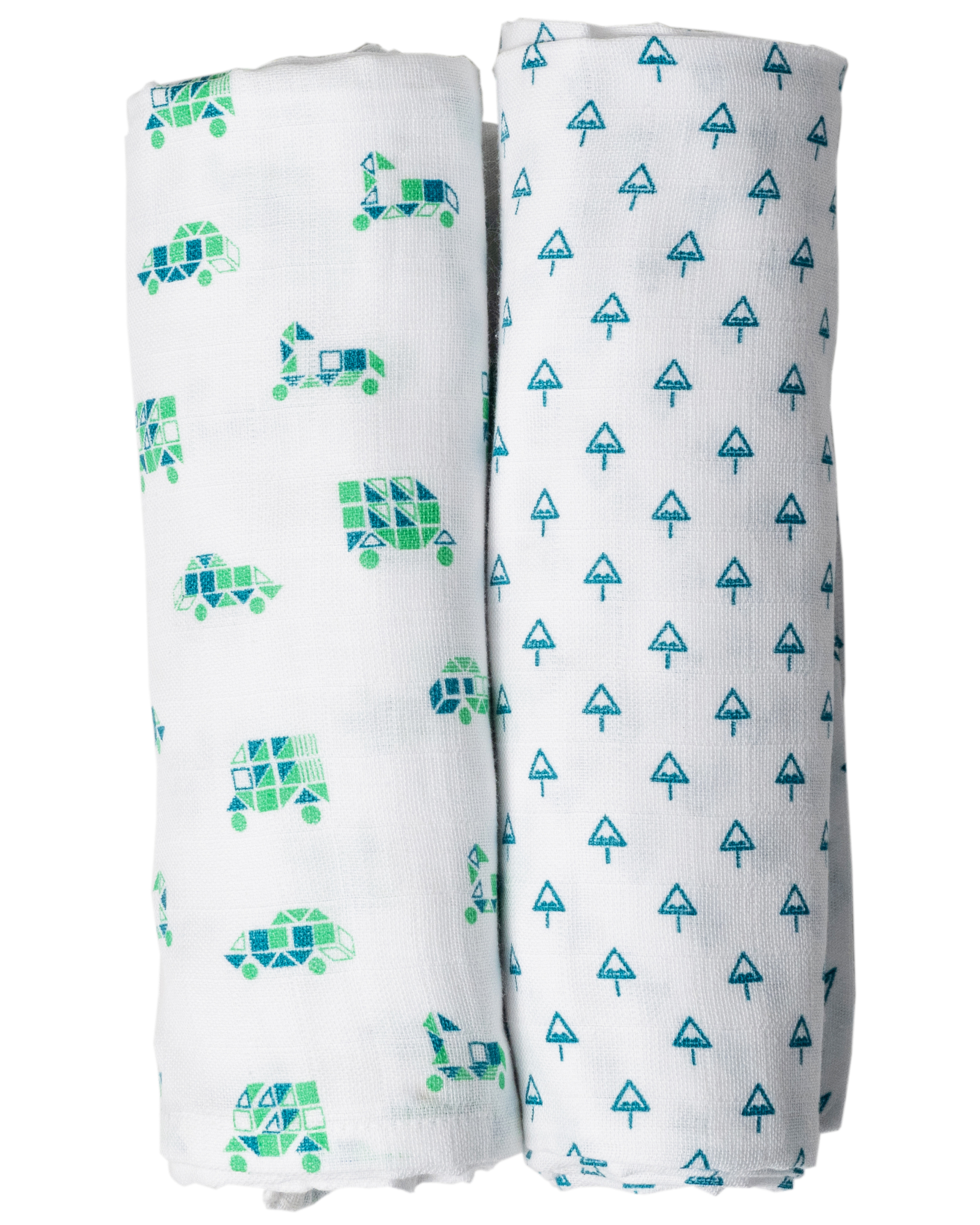 White and green muslin multipurpose baby swaddle - set of two
