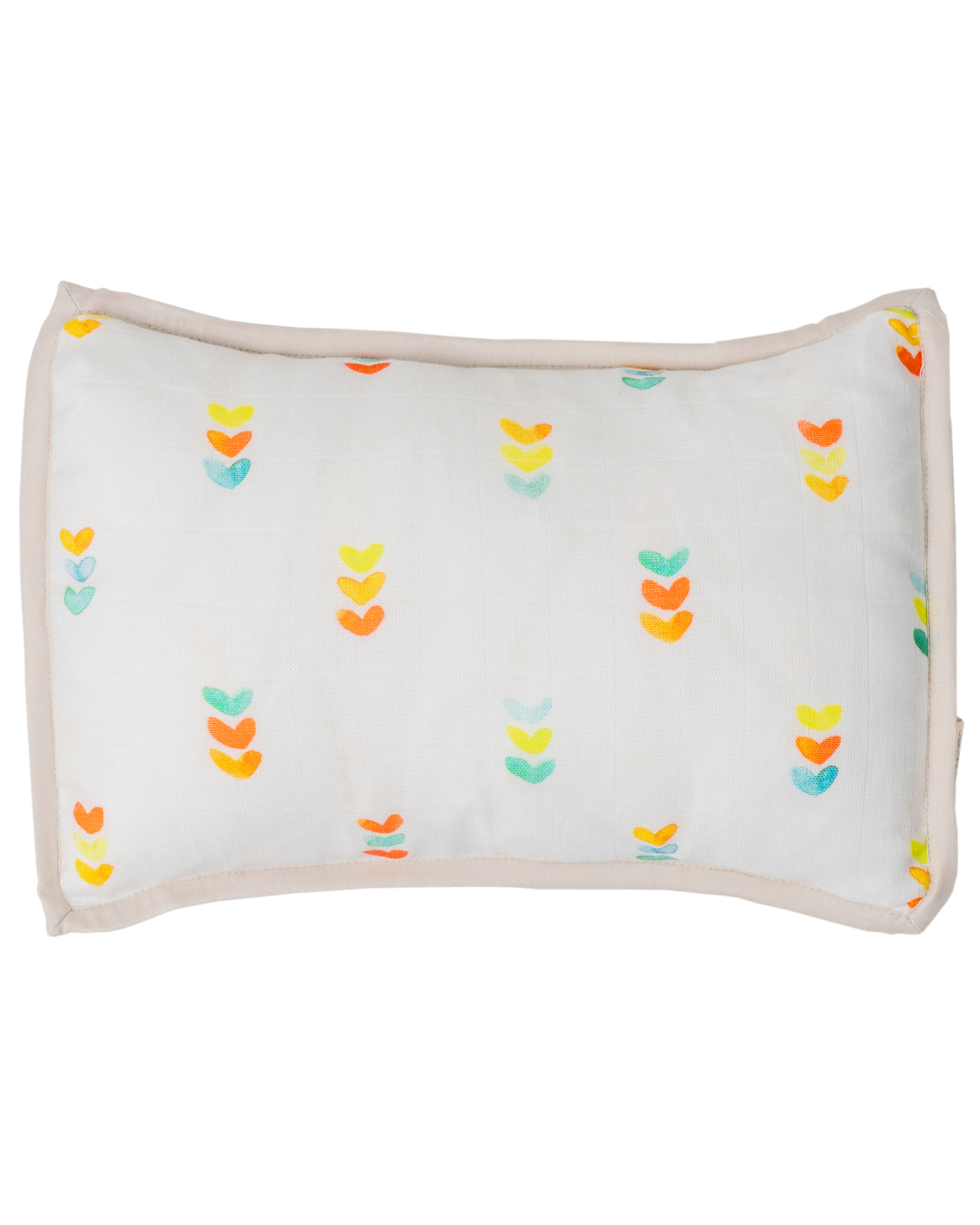 White and multicolour print muslin pillow