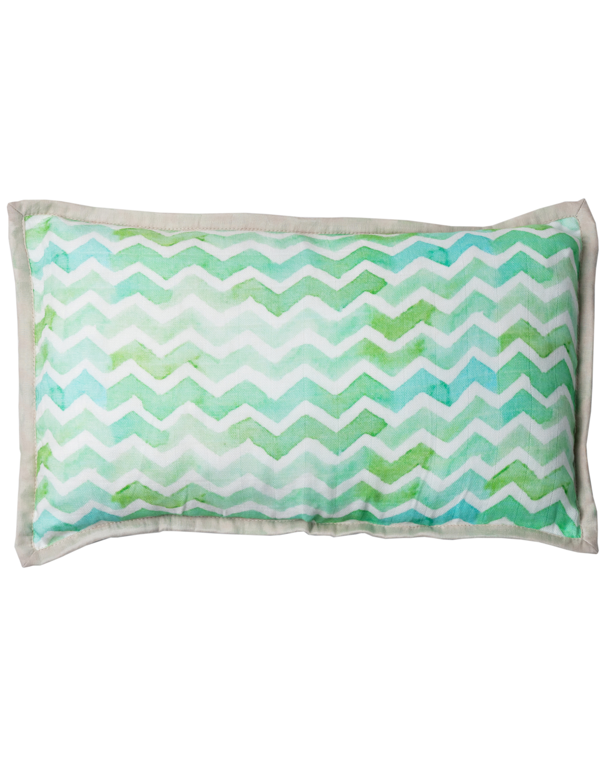 White and green muslin pillow