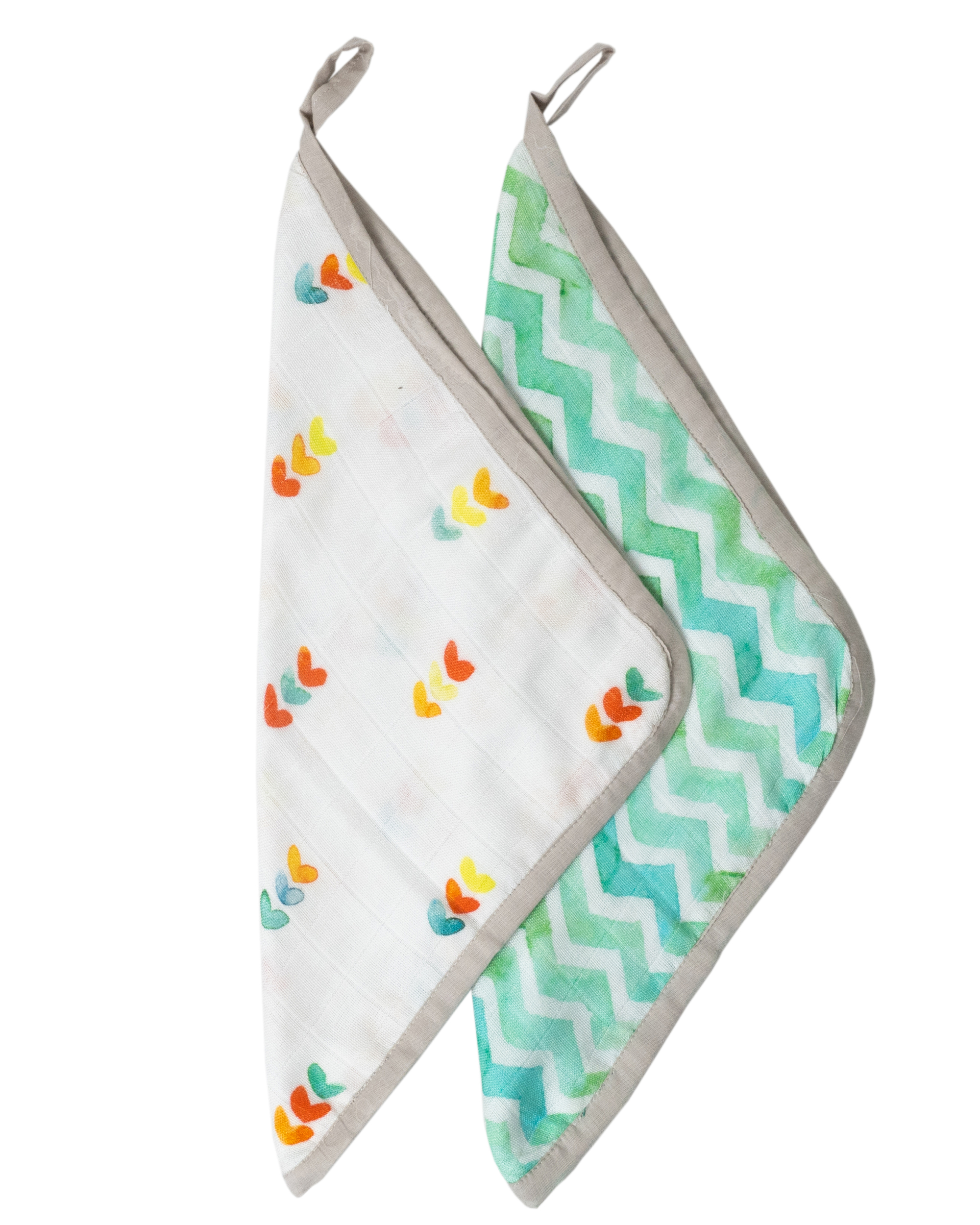 White and multicolour print cotton reusable square wipes - set of two