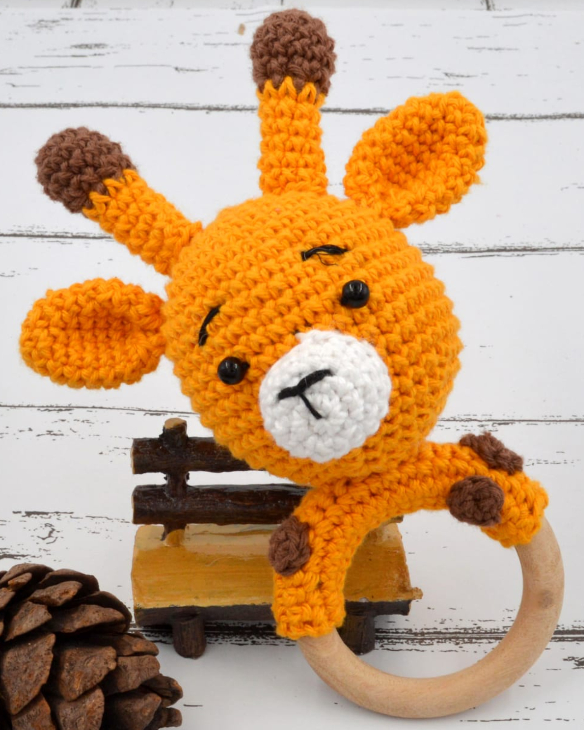 Hand crocheted baby sound rattle - giraffe