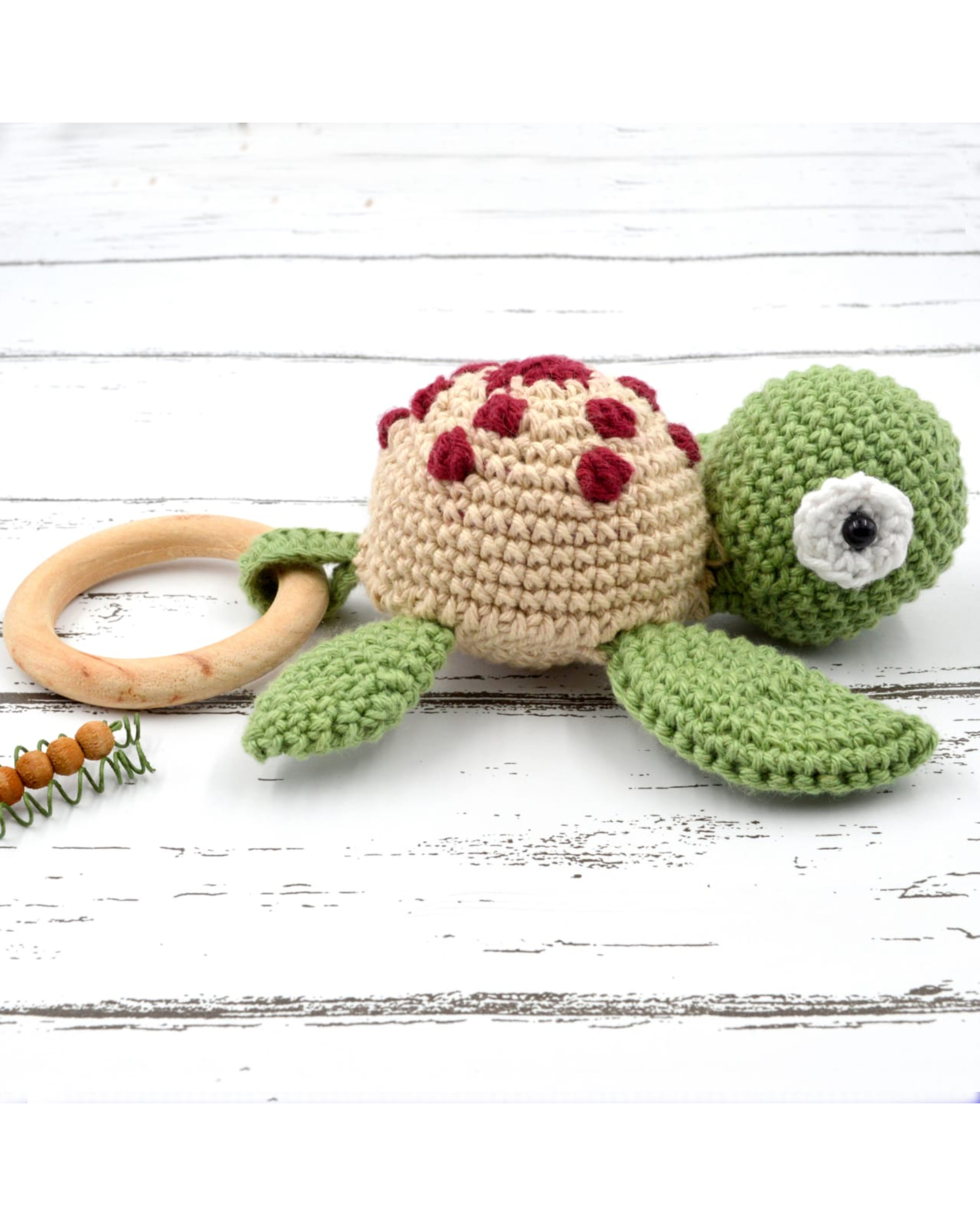 Hand crocheted baby sound rattle - turtle