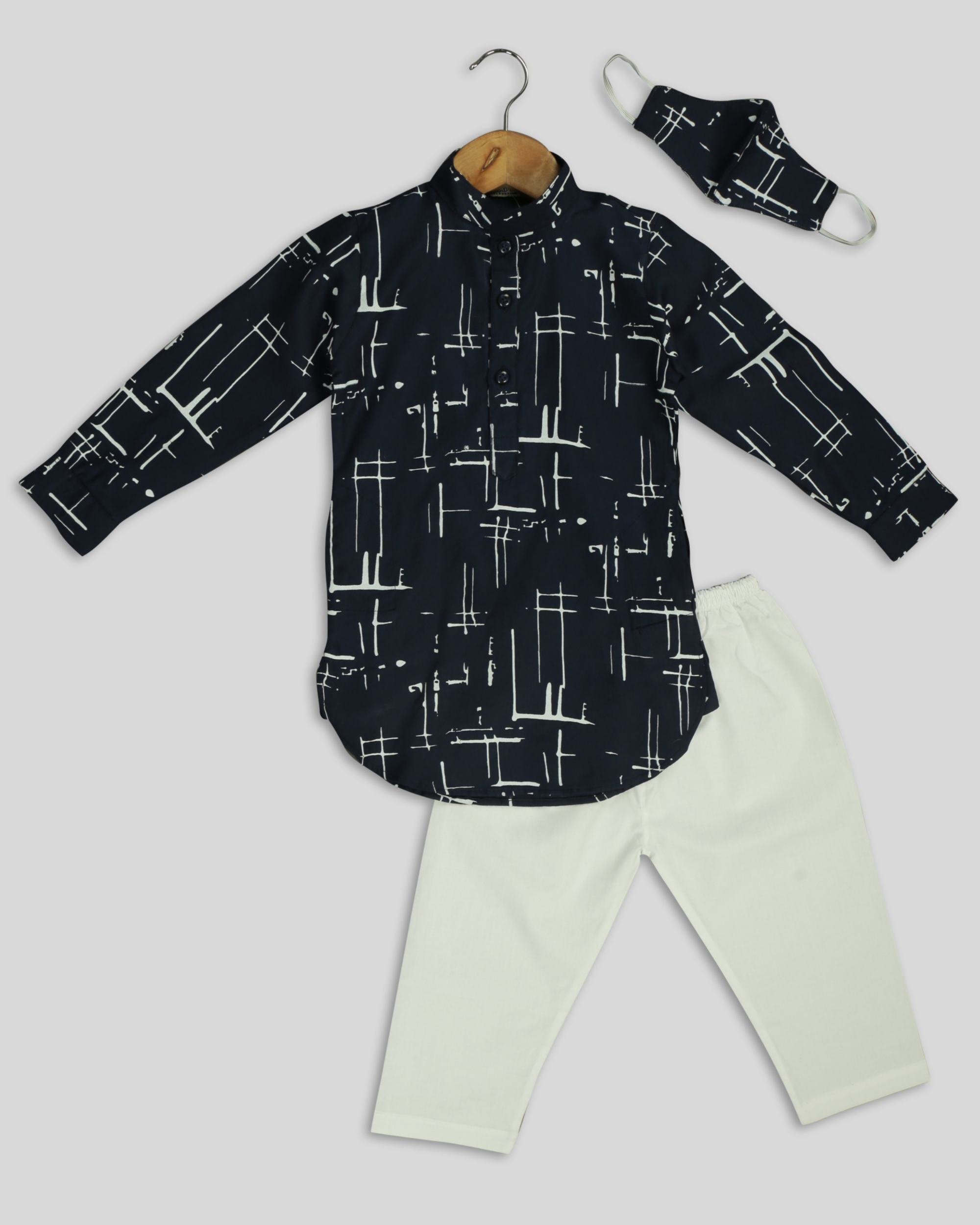 Navy blue printed kurta pyjama set - set of two