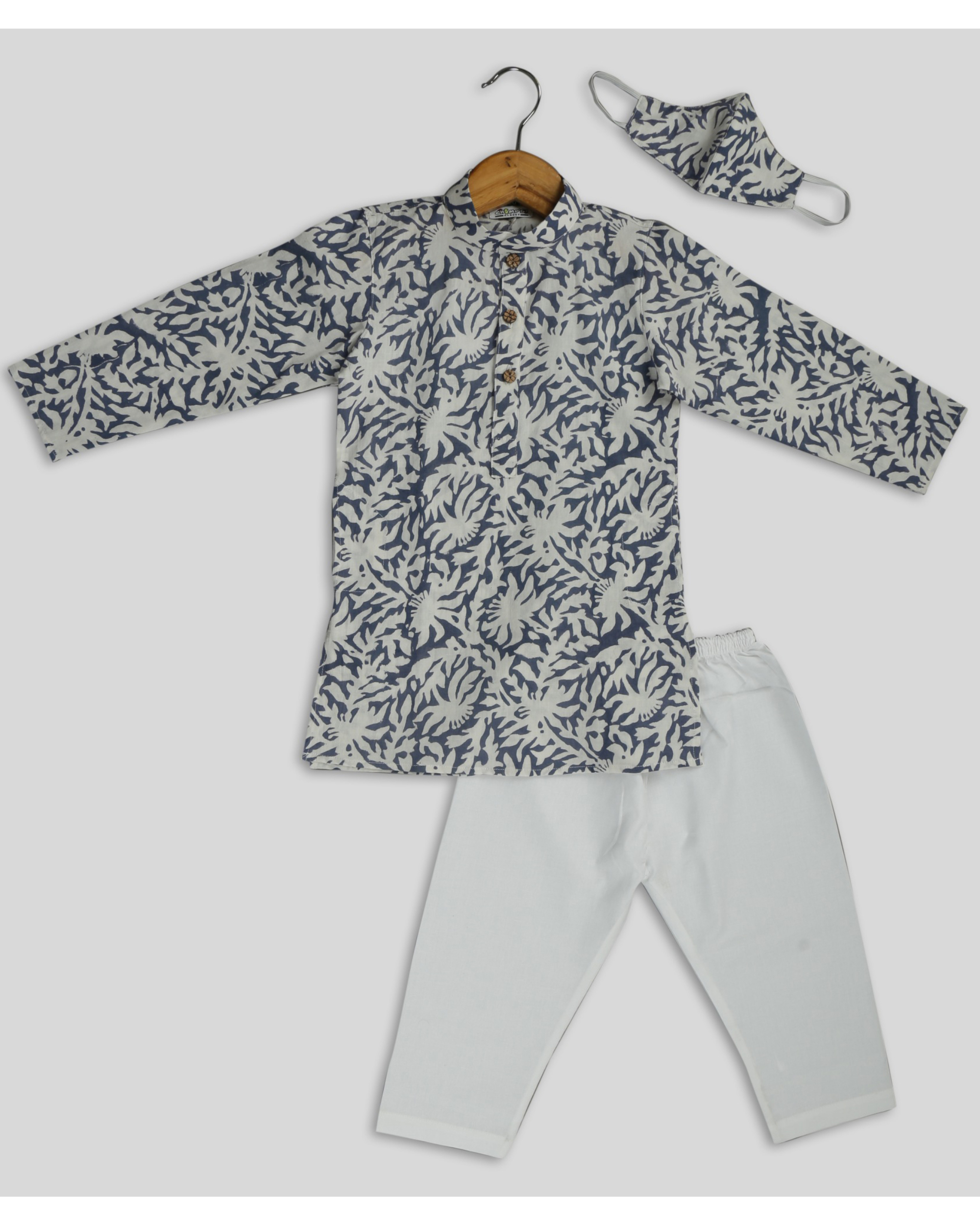 Grey printed kurta pyjama set - set of two