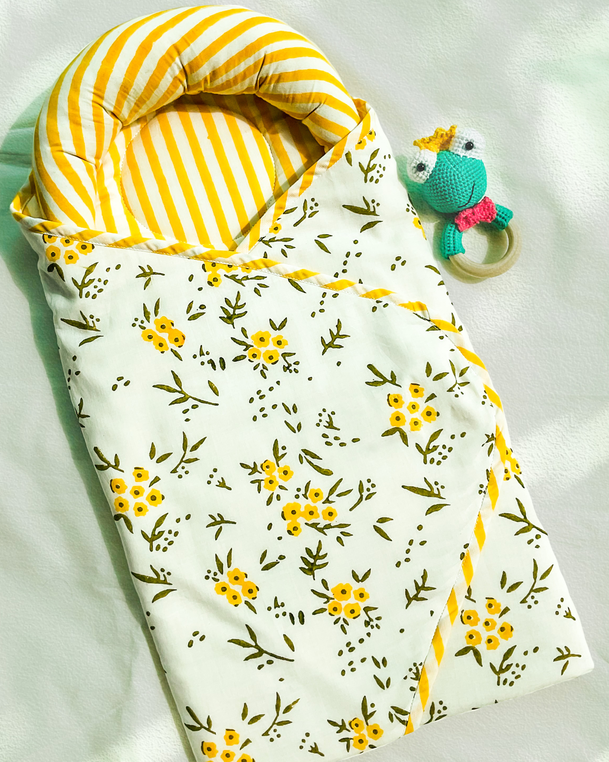 Yellow wildflower Baby Wrap And Rattle Gift Combo - Set Of Two