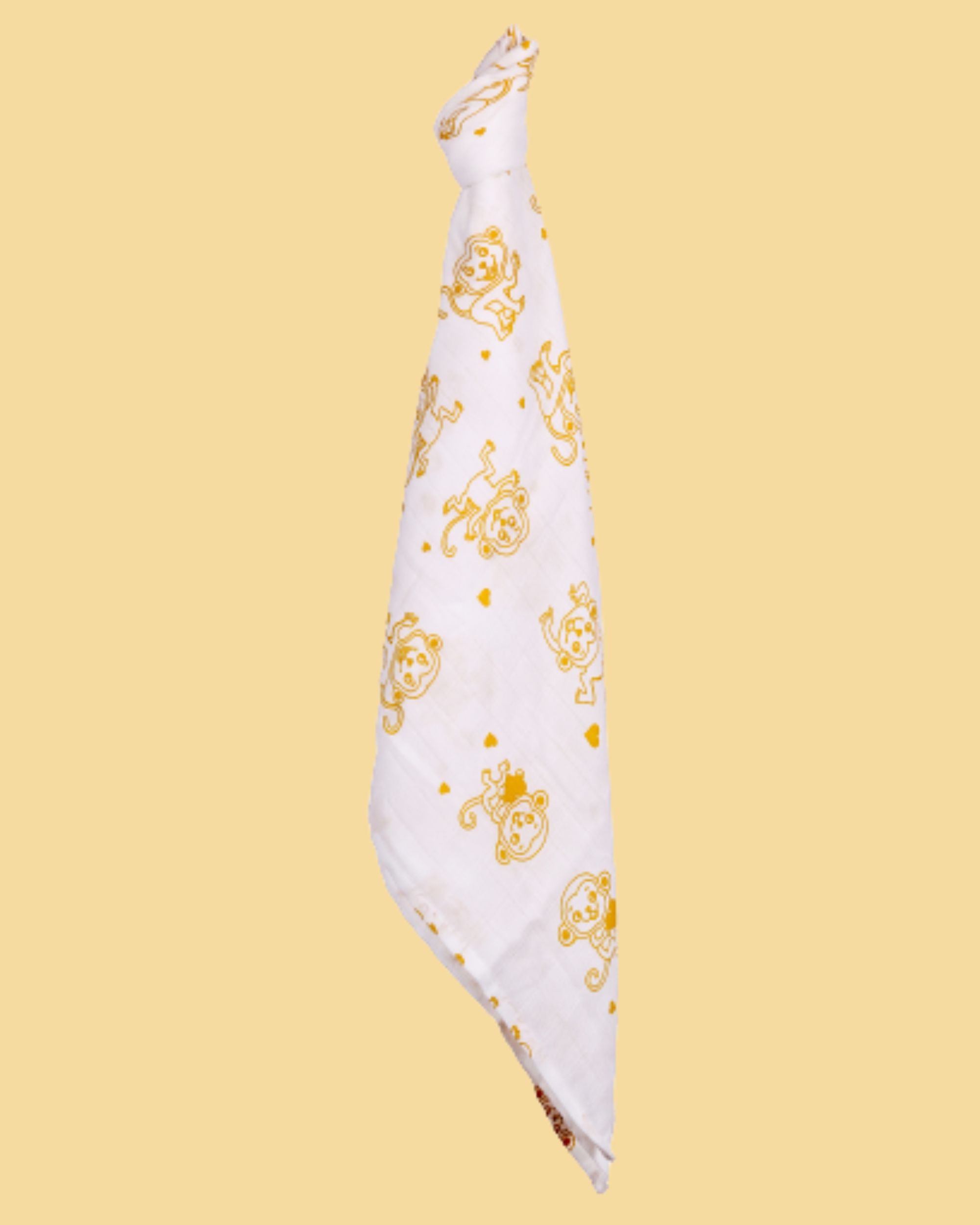 White and yellow monkey printed muslin baby wrap swaddle - large