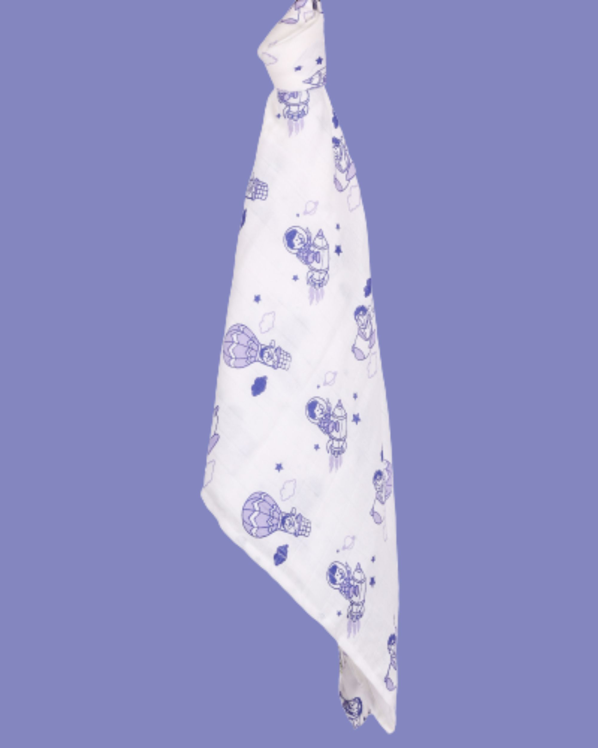 White and purple parachute printed muslin baby wrap swaddle - large