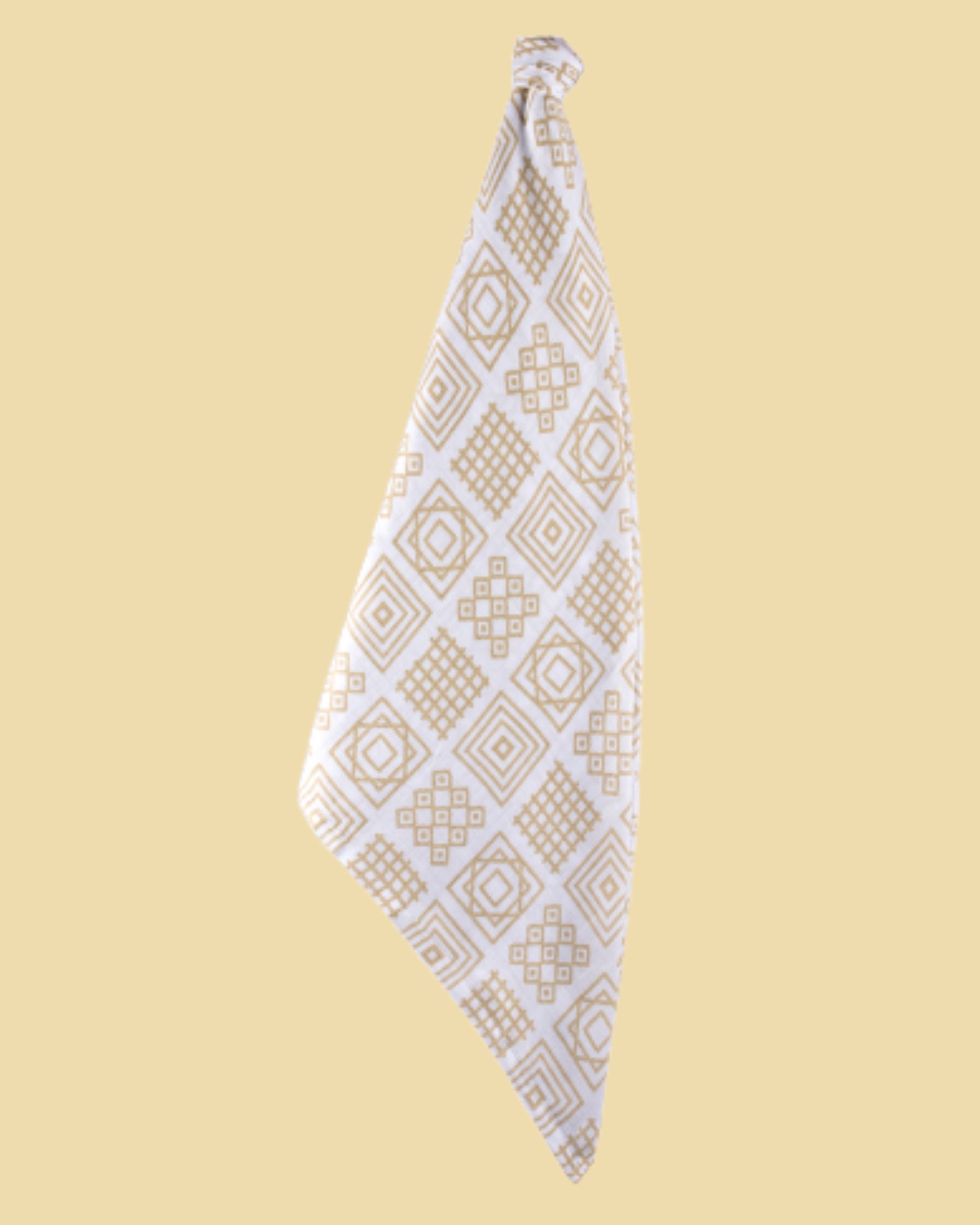White and beige square patterns printed muslin baby wrap swaddle - large