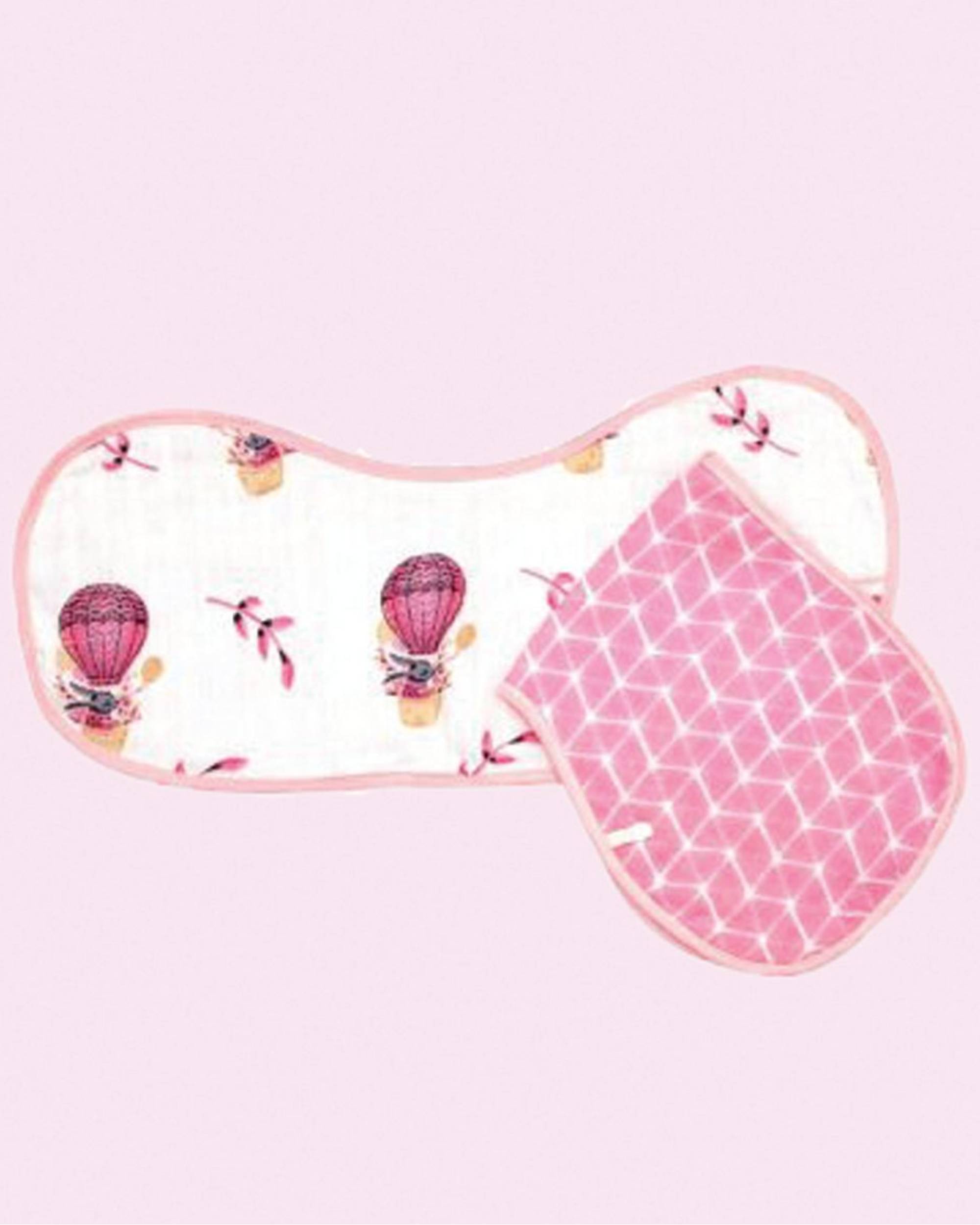 White and pink parachute printed muslin burp cloth - set of two