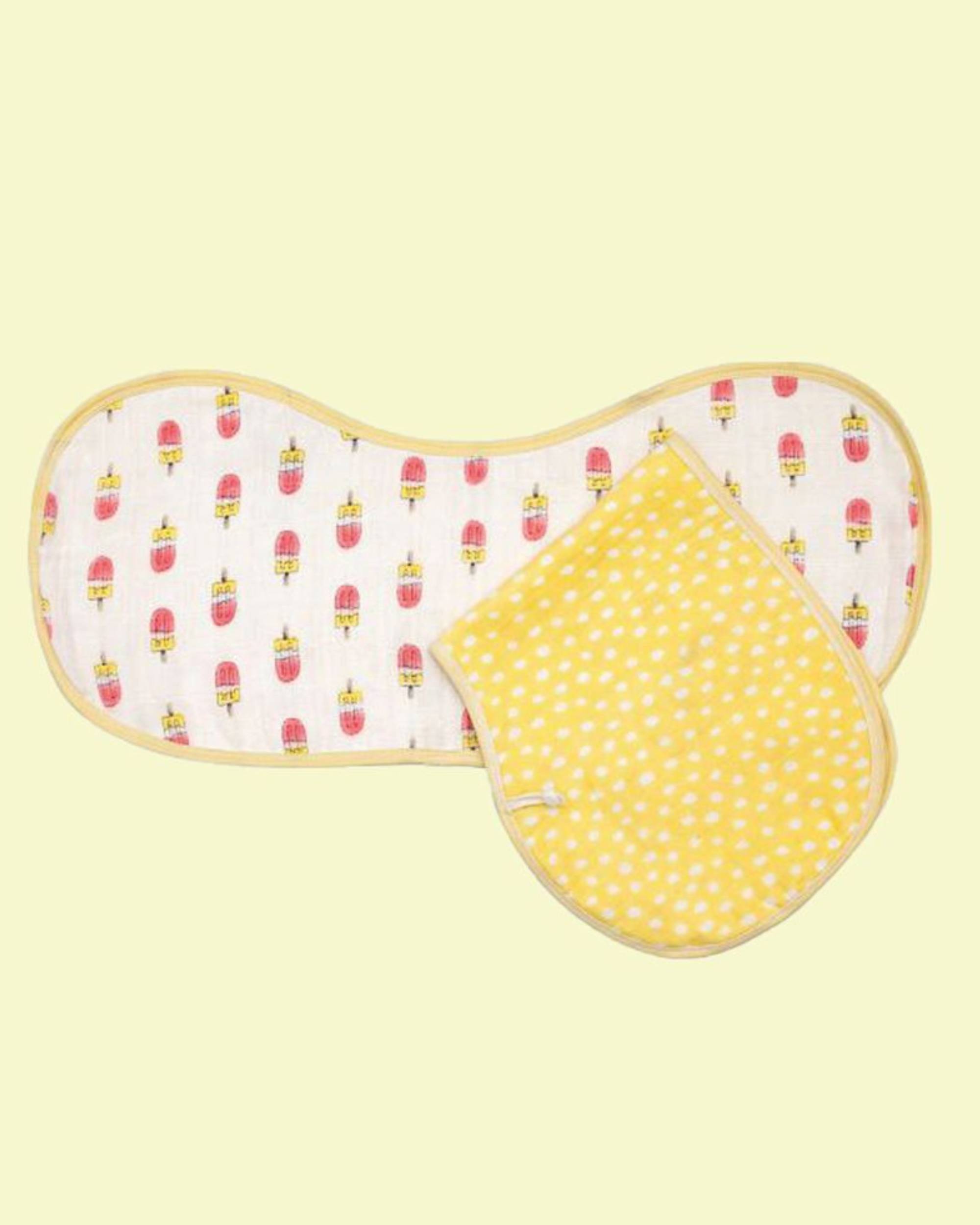 Pink and yellow popsicle printed muslin burp cloth - set of two