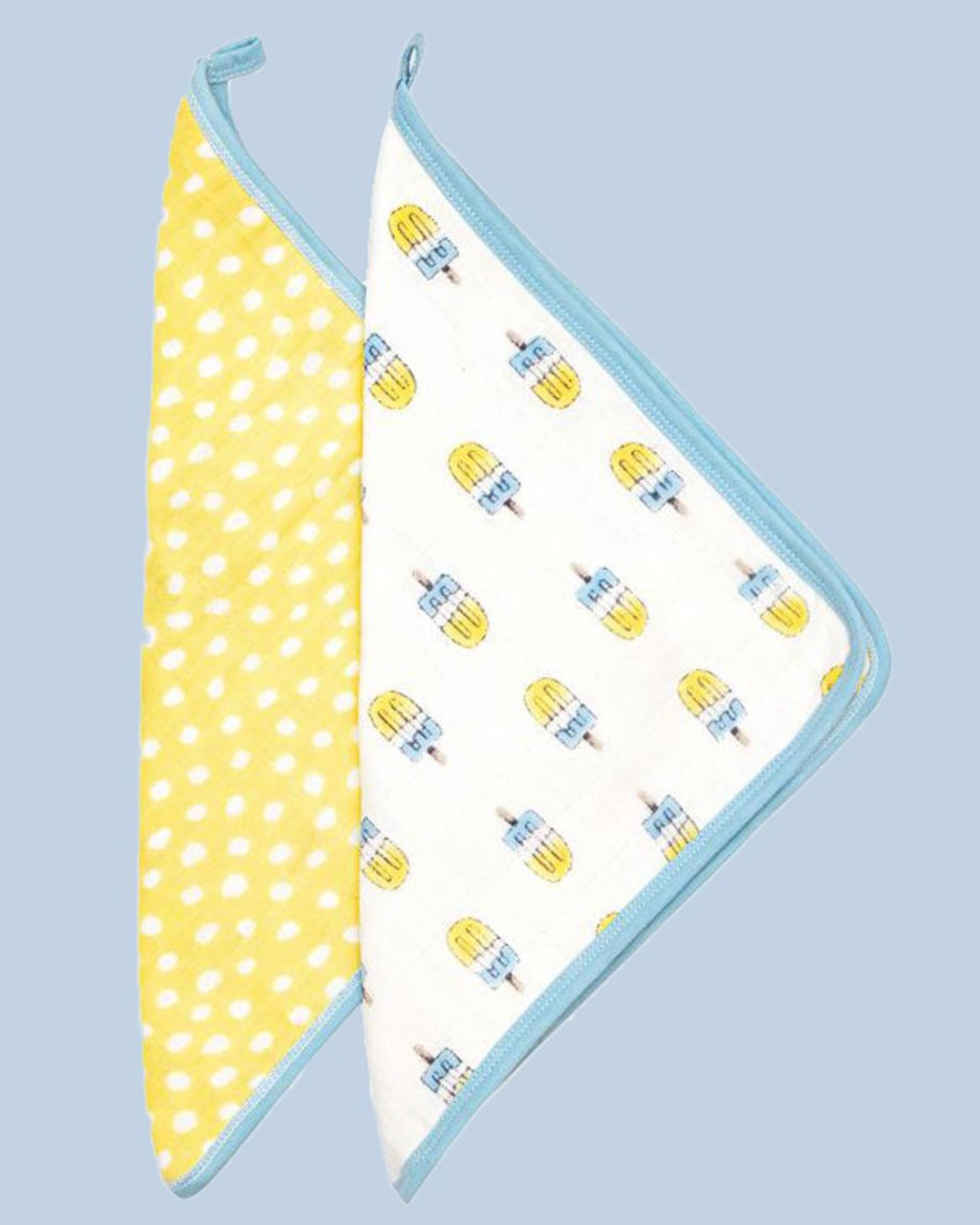 Blue and yellow popsicle printed reusable square wipes - set of two