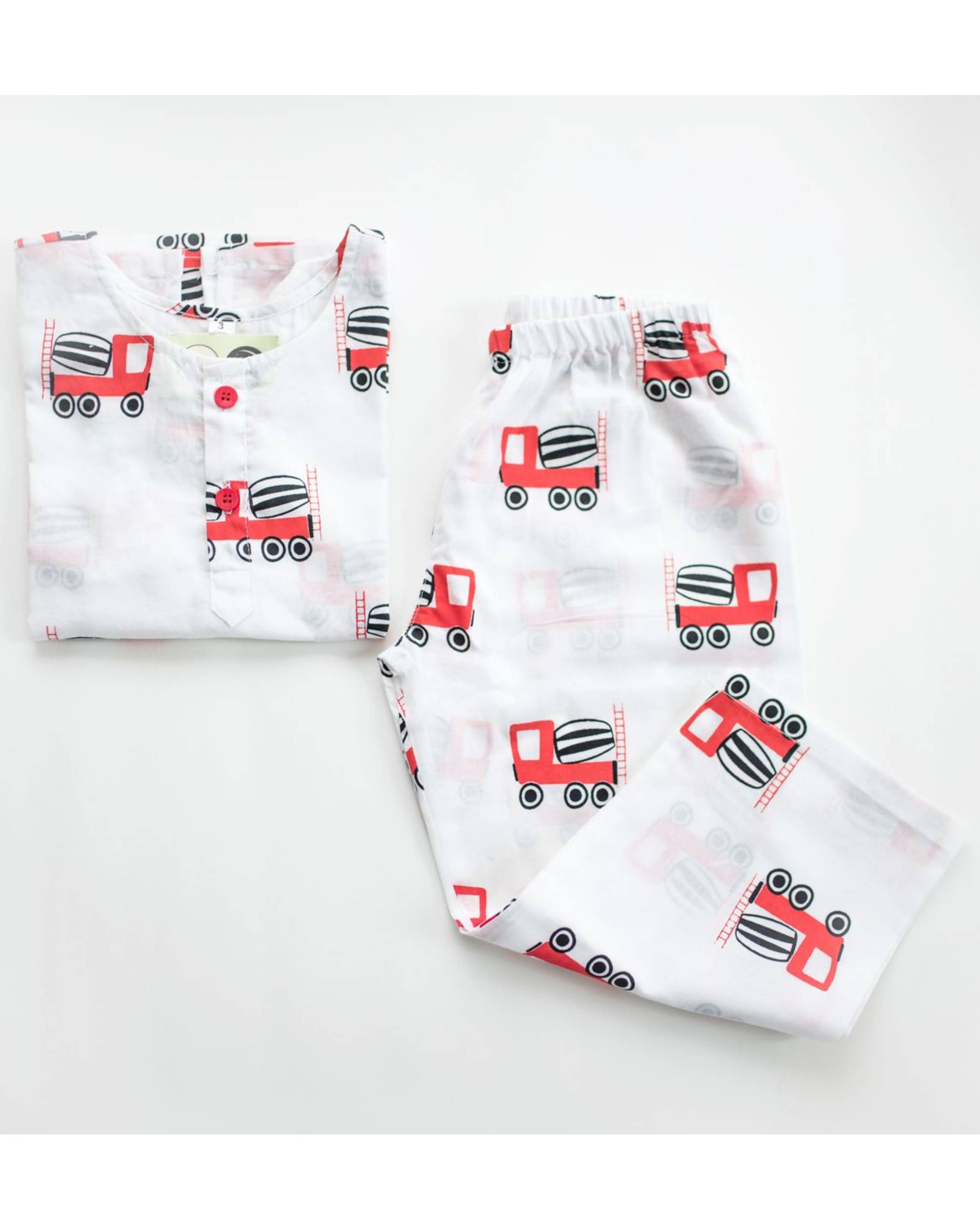 White and red cement whirler printed unisex night suit - set of two