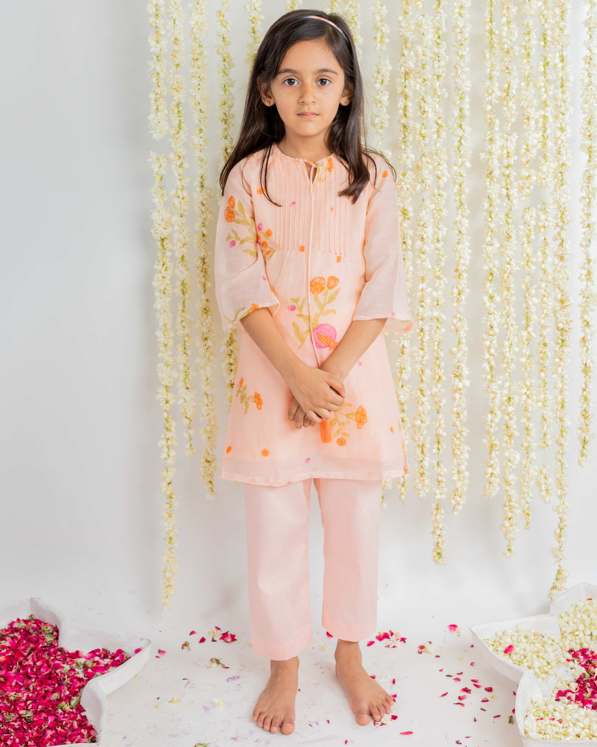 Peach floral printed kurta and pants set  - set of two