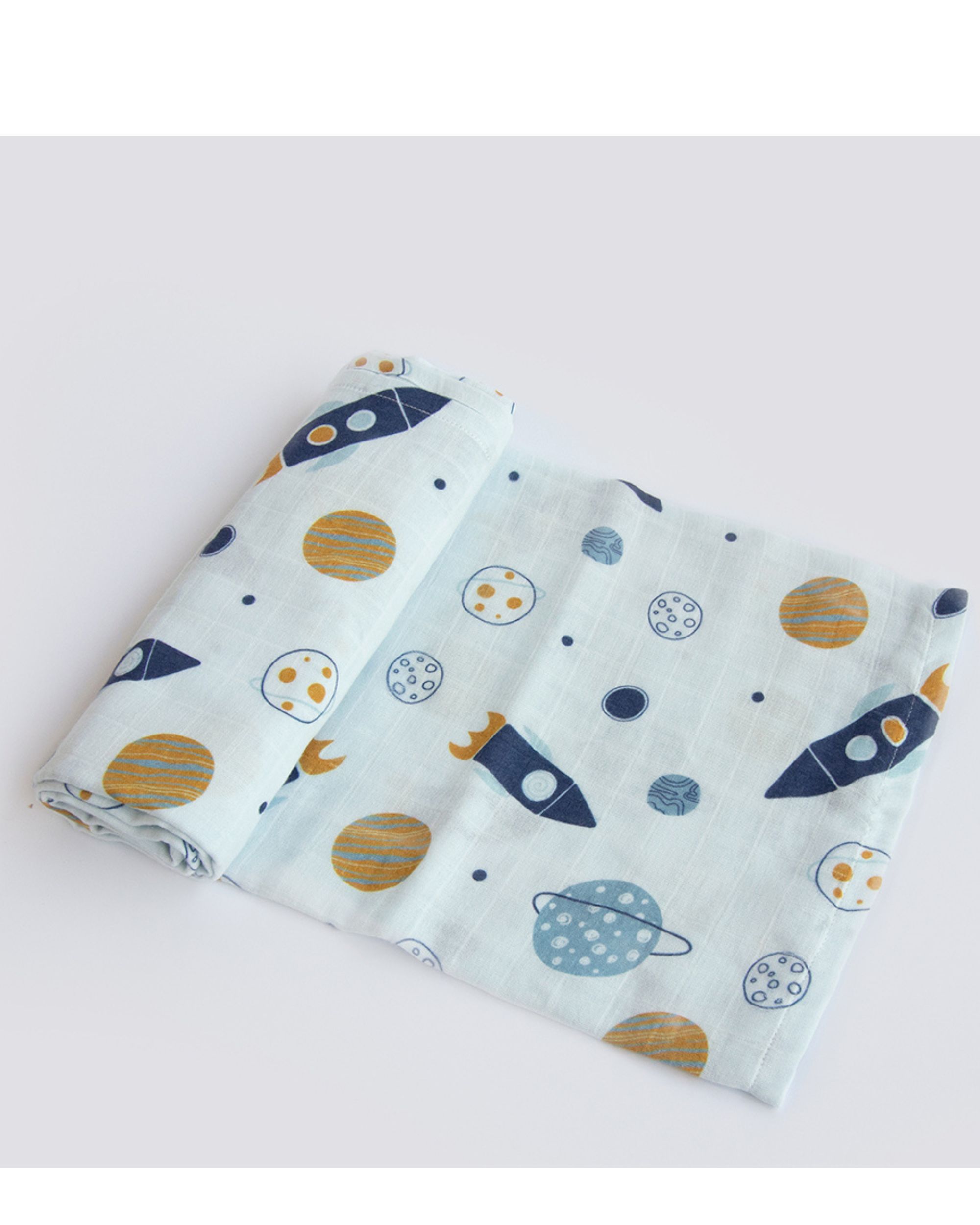 Space themed printed muslin swaddle