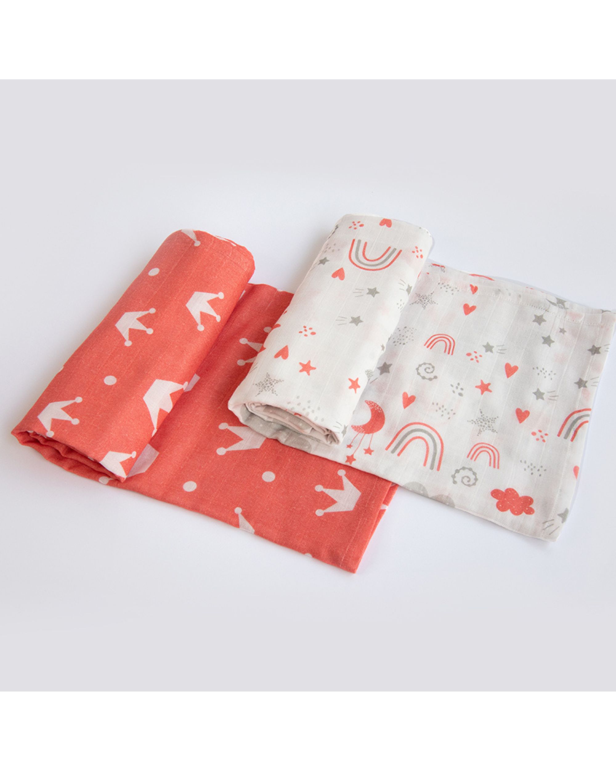 Magical rainbow and red crown muslin swaddle - set of two