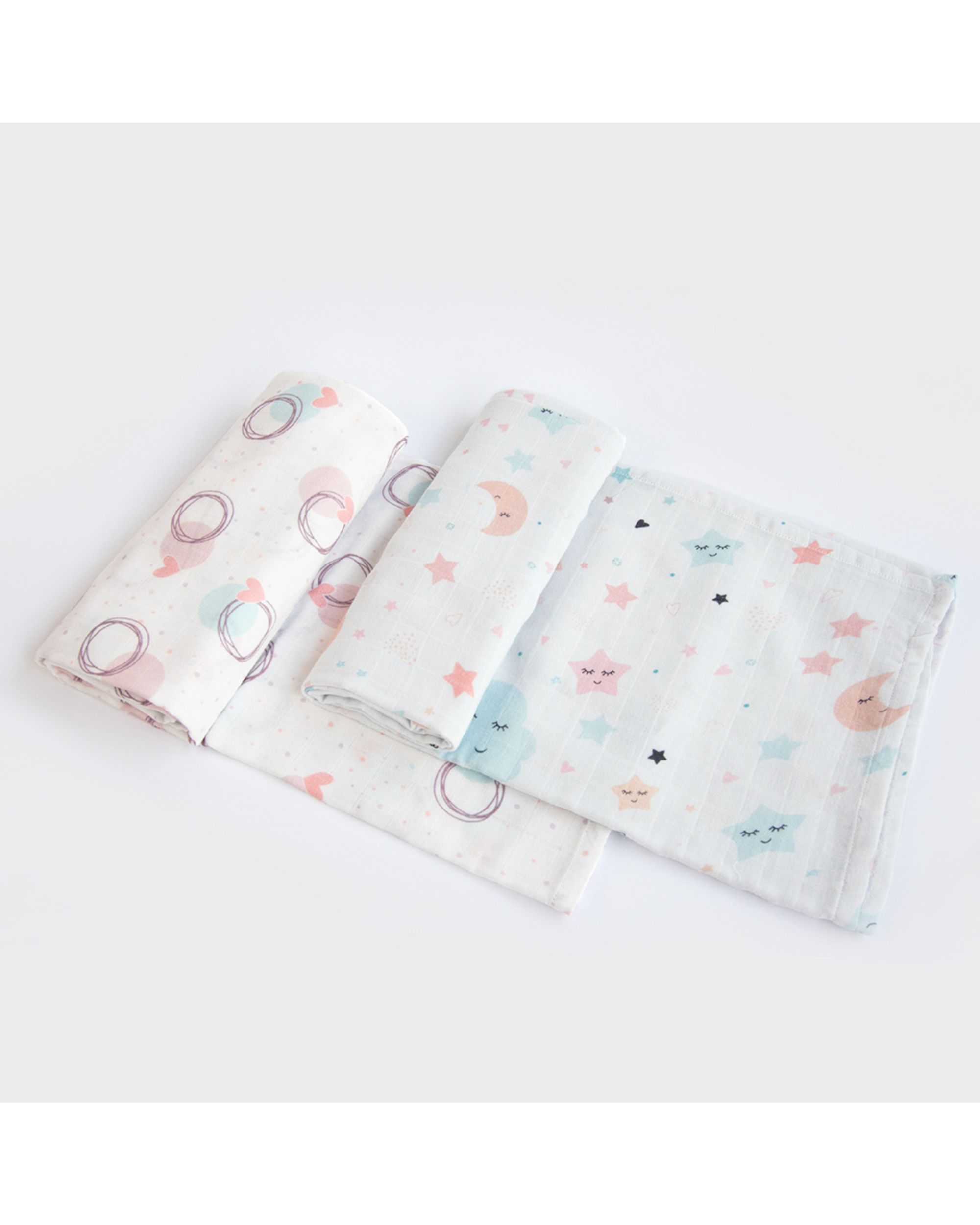 In the sky and pastel themed muslin swaddle - set of two