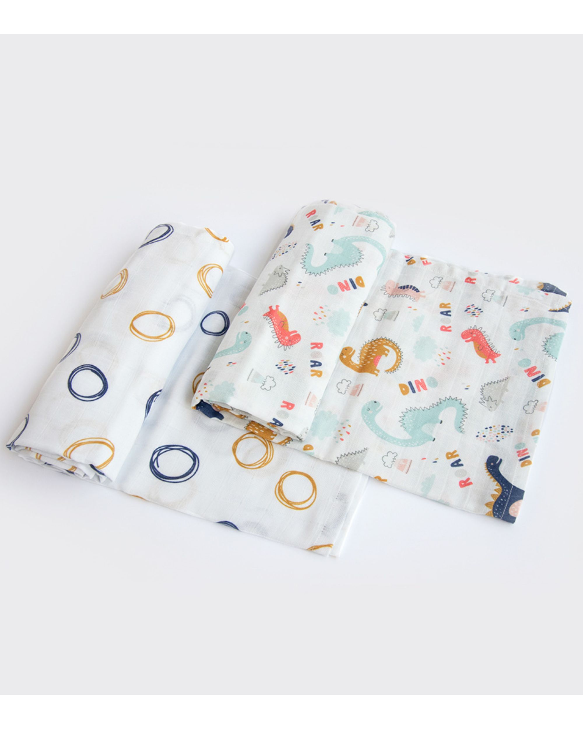 Dino and colourful doodled swaddle set - set of two