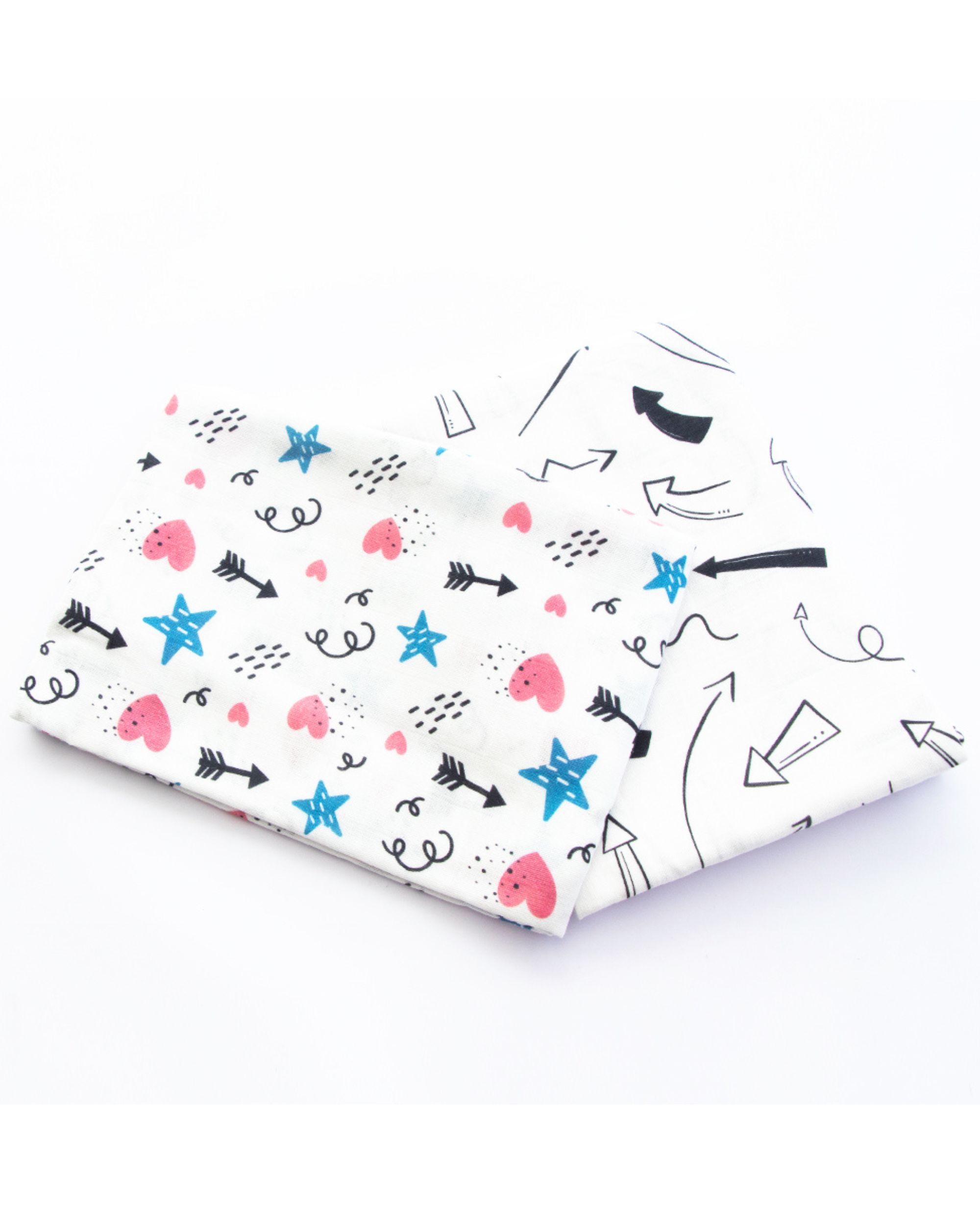 Cupid, black and white doodled swaddle set - set of two