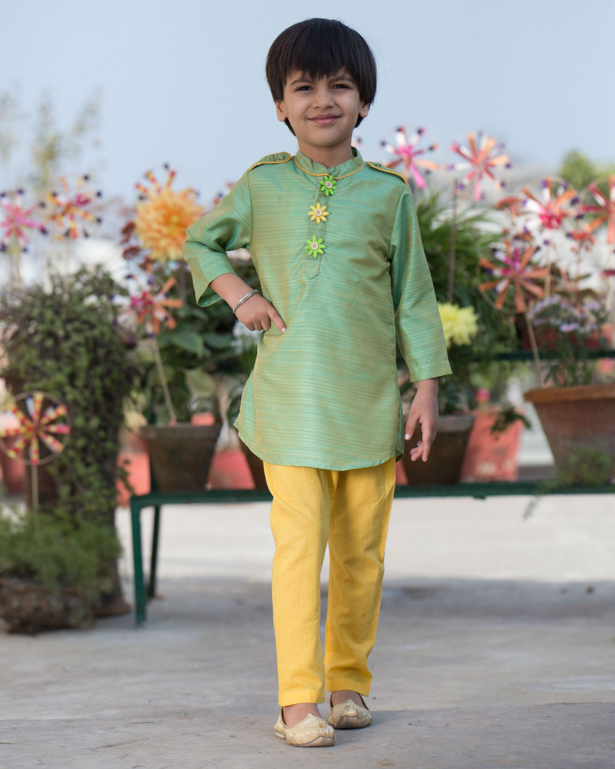 Green and yellow kurta pyjama set by Choti Buti | The Secret Label