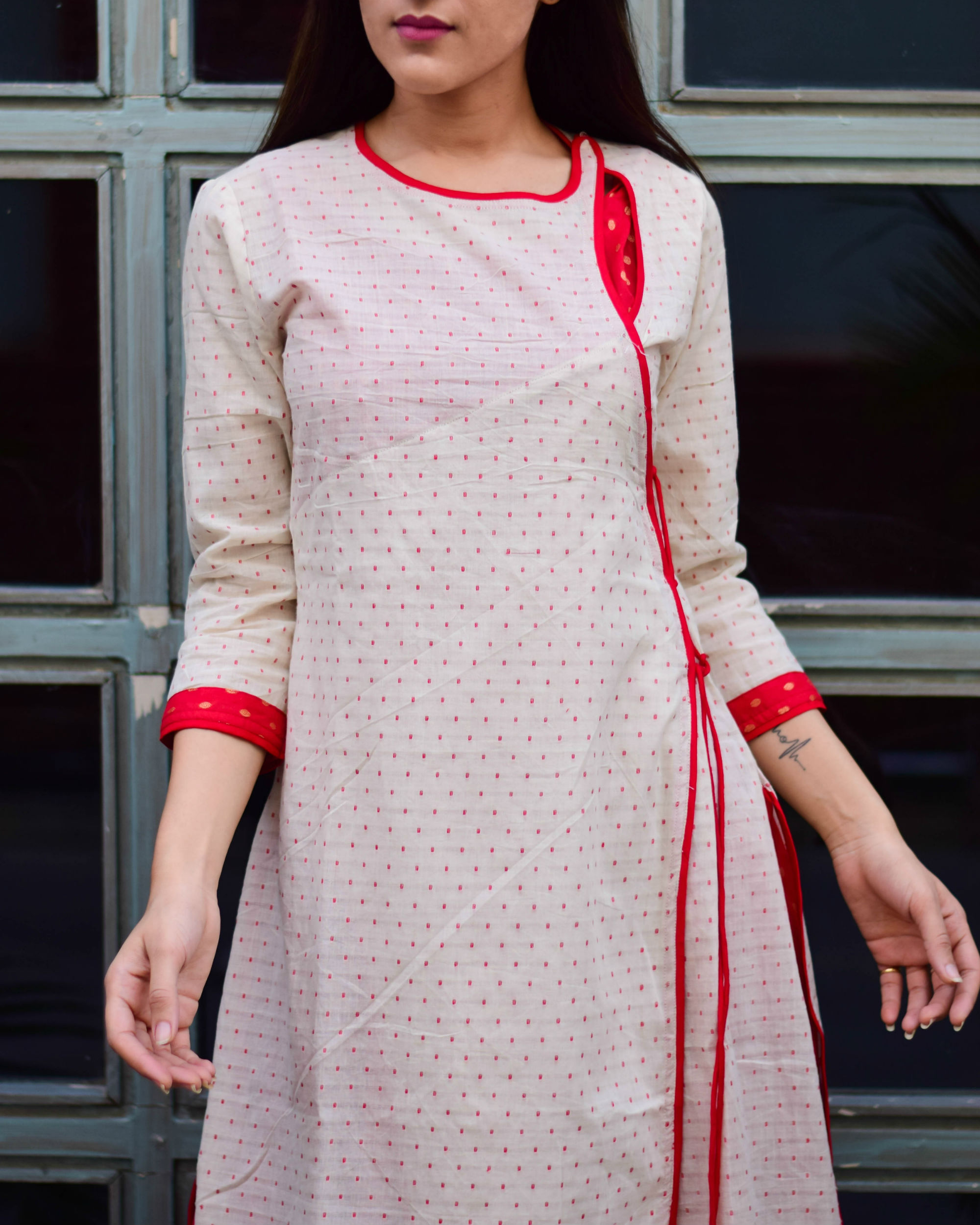 Offwhite Layered Angrakha Dress by Keva | The Secret Label