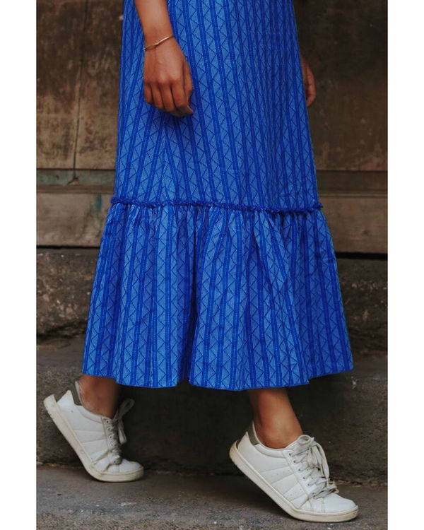 Blue frilled tie up dress 2