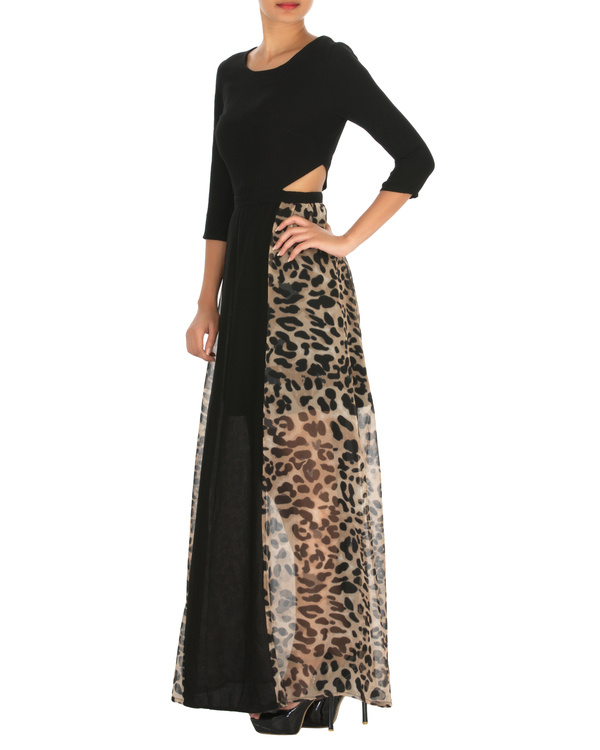 Haley cut out maxi black with animal print by Nay-Ked | The Secret Label