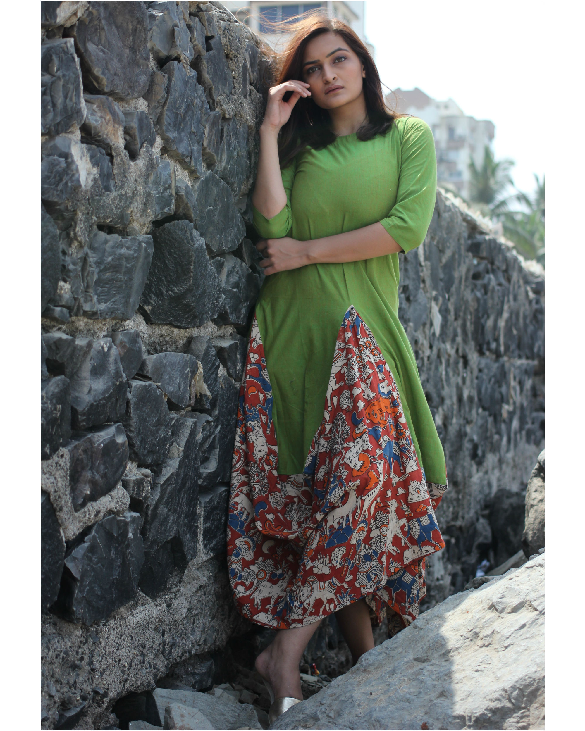 Green kalamkari dhoti dress by Miar | The Secret Label