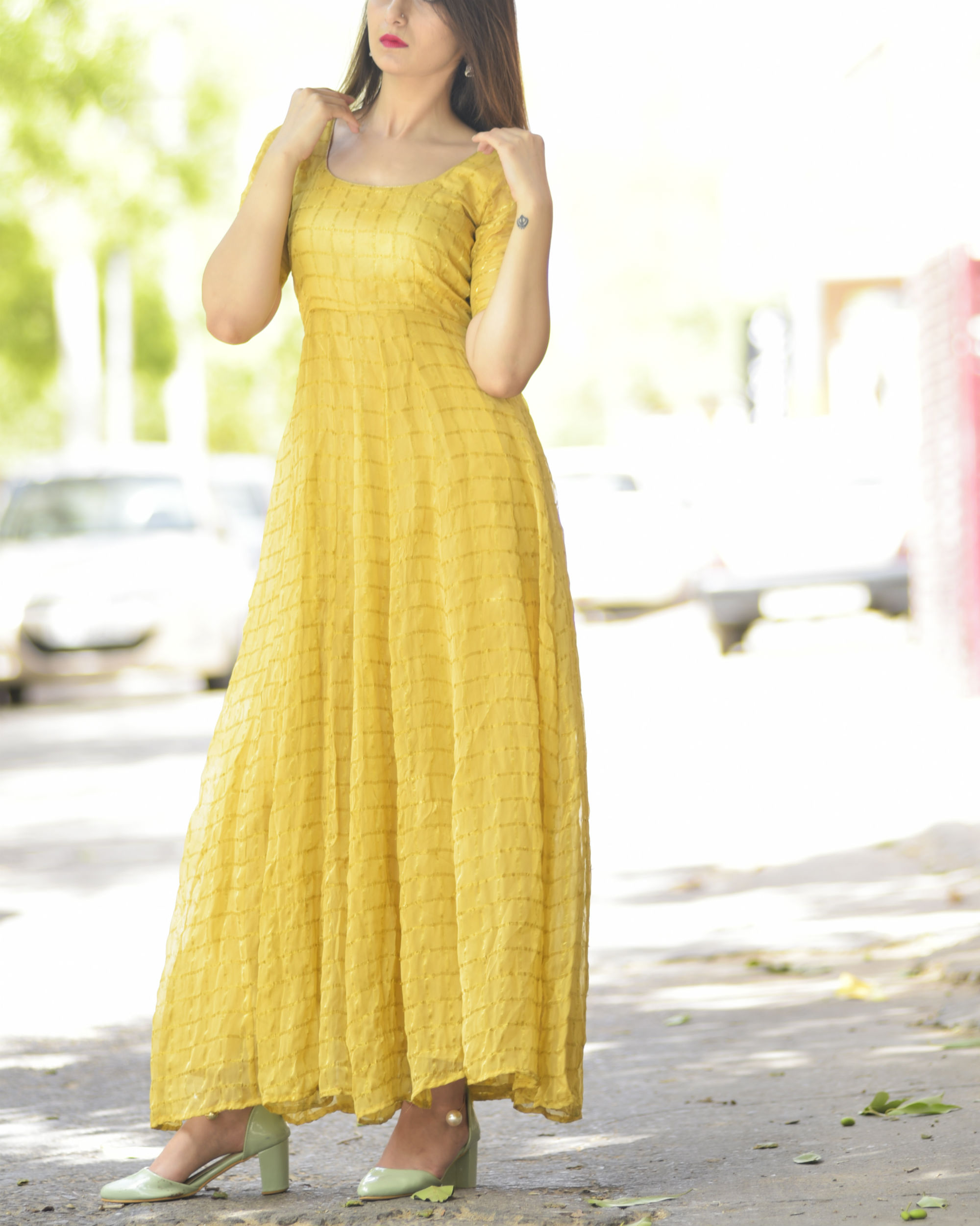 gold anarkali gown