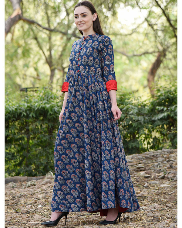 Deep blue printed dress by Desi Doree | The Secret Label
