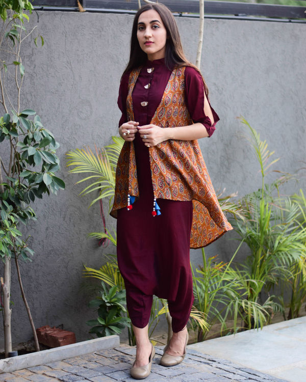 Wine dhoti jumpsuit with jacket 1