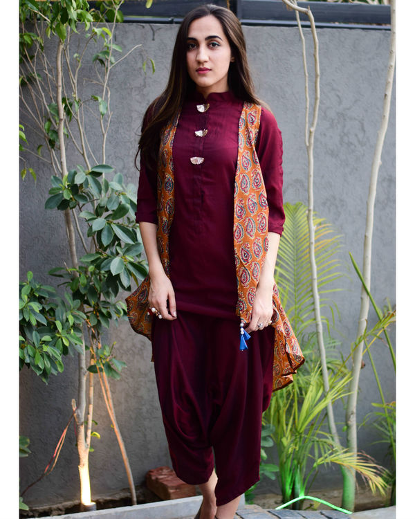 Wine dhoti jumpsuit with jacket 2