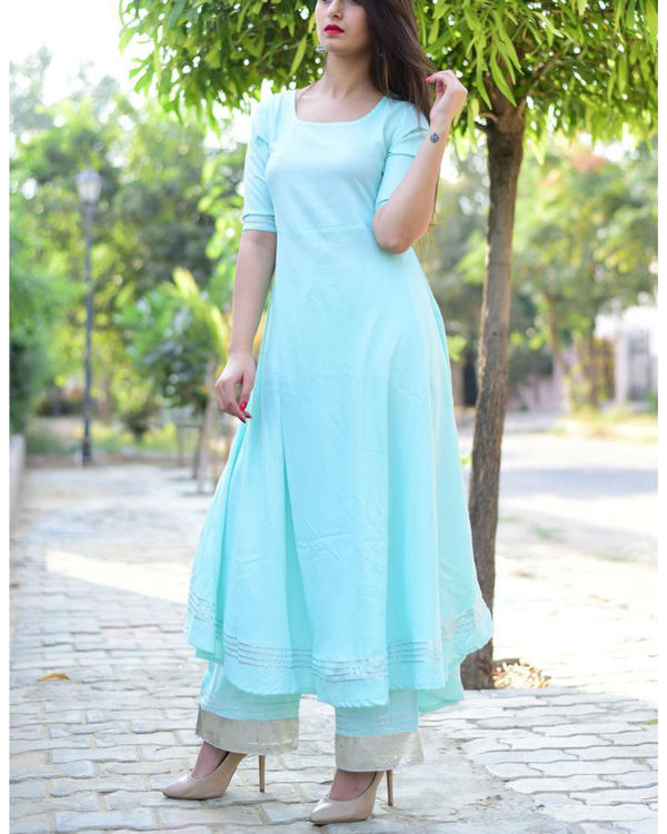 Sea green flared kurta set by Thread and Button | The Secret Label