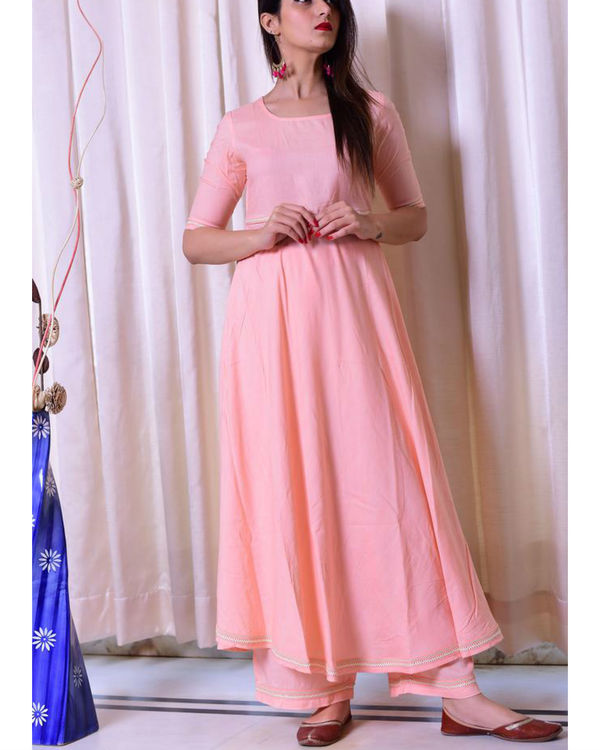 Peach flared kurta set by Thread and Button | The Secret Label