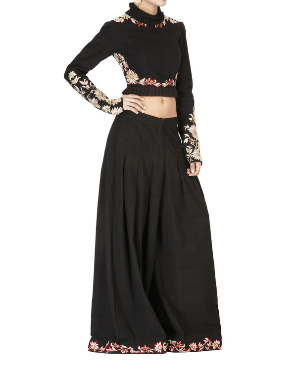 Black embroidered full sleeves crop top in malkha by Shilpa Reddy | The ...