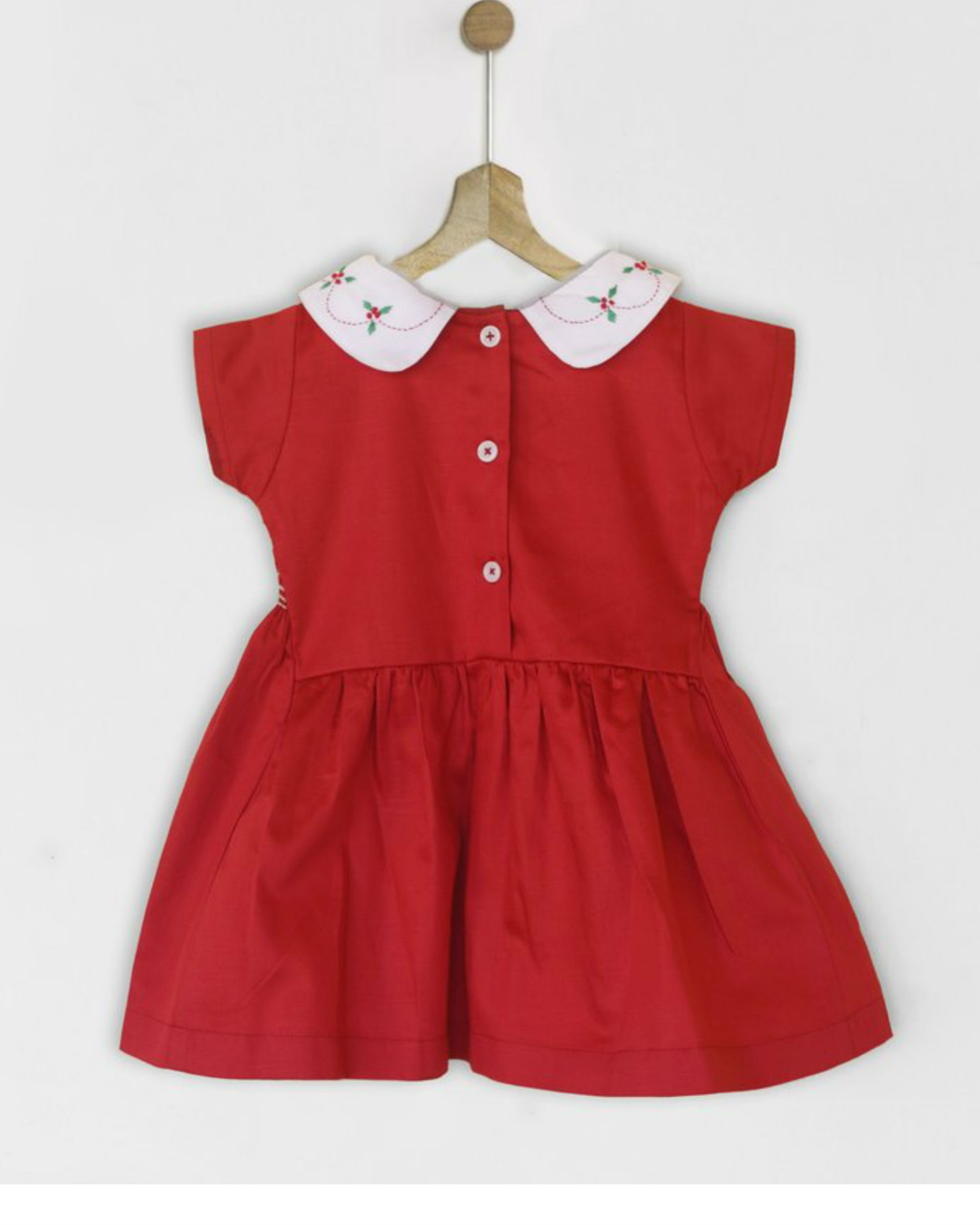 Red collared dress with smocking detail by Pluie Kids | The Secret Label