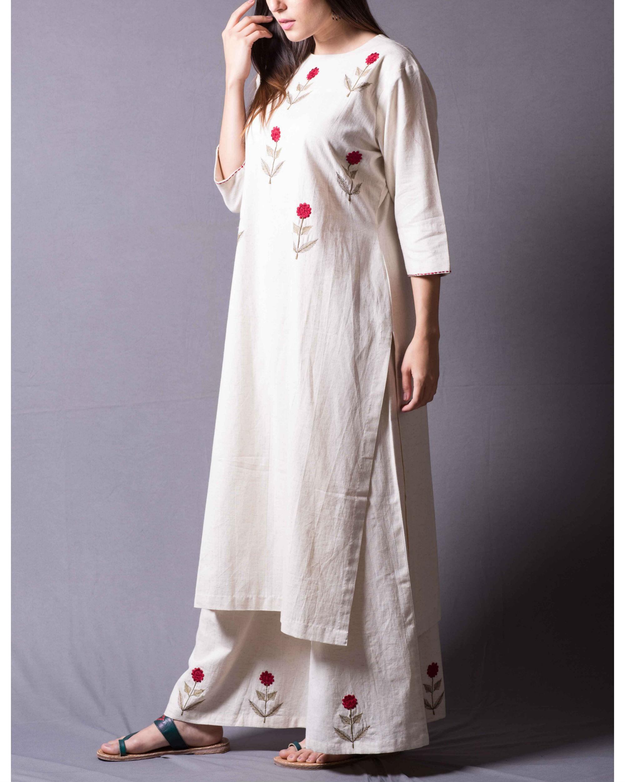 Ivory Mogra Long Kurta Set By Purple Panchi The Secret Label 5069