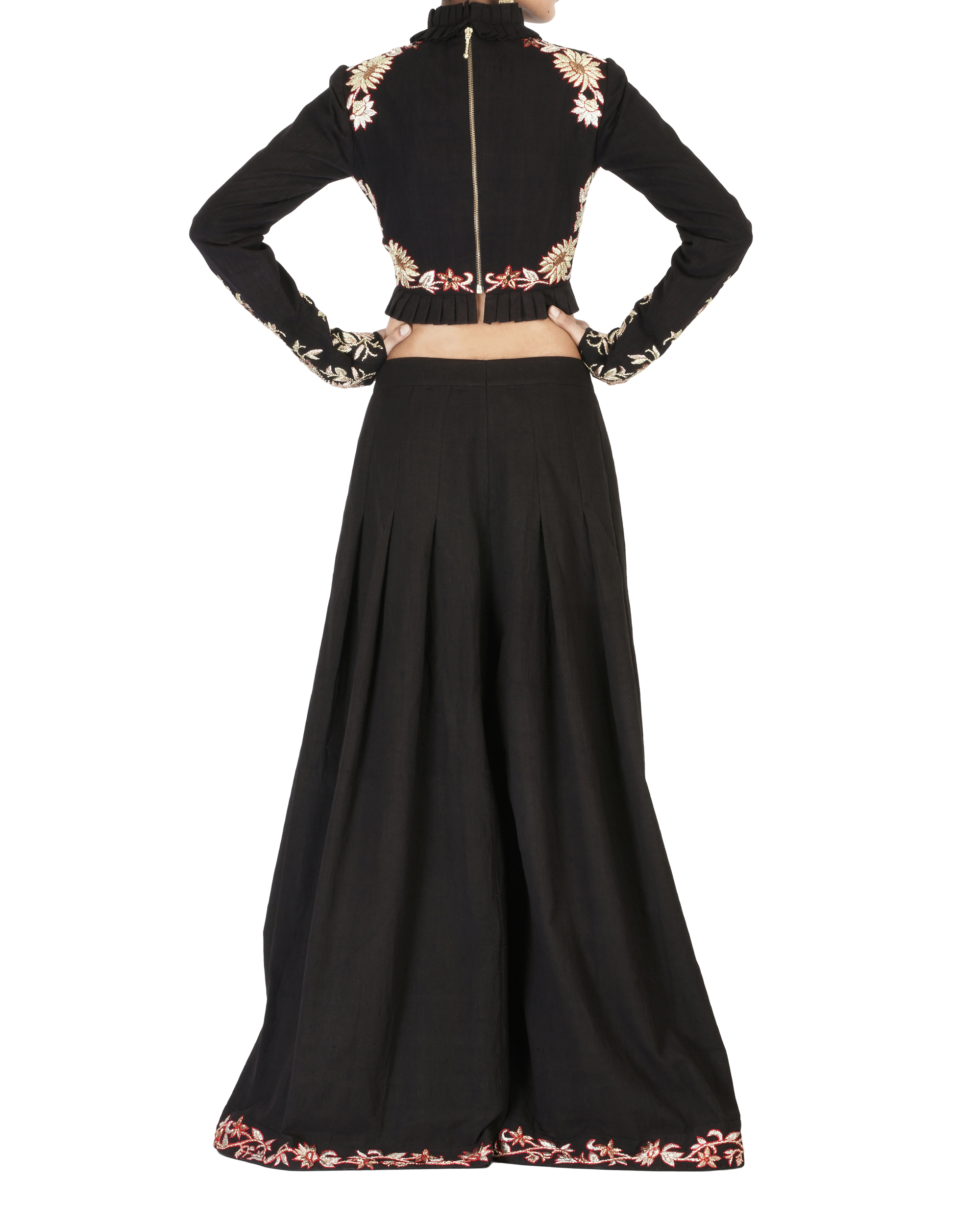 Silk Blend Embroidery Palazzo Pant Suit In Black Colour - SM4452231