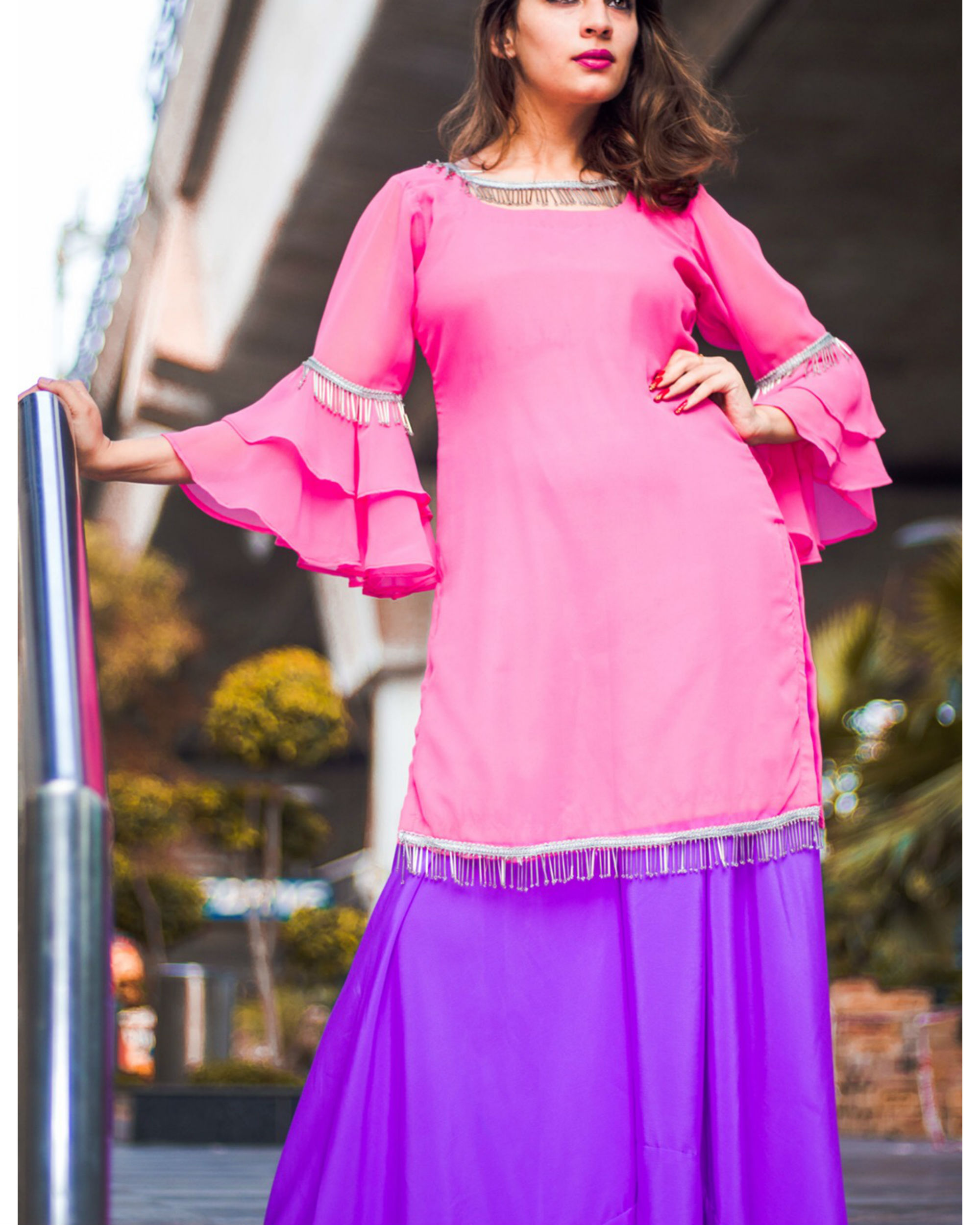 Jaipur Kurti Kurtis Kurtas and Tunics  Buy Jaipur Kurti Pink Self Weave  Pleated LacedUp and Gathered Short Kurta with Tassels Online  Nykaa  Fashion