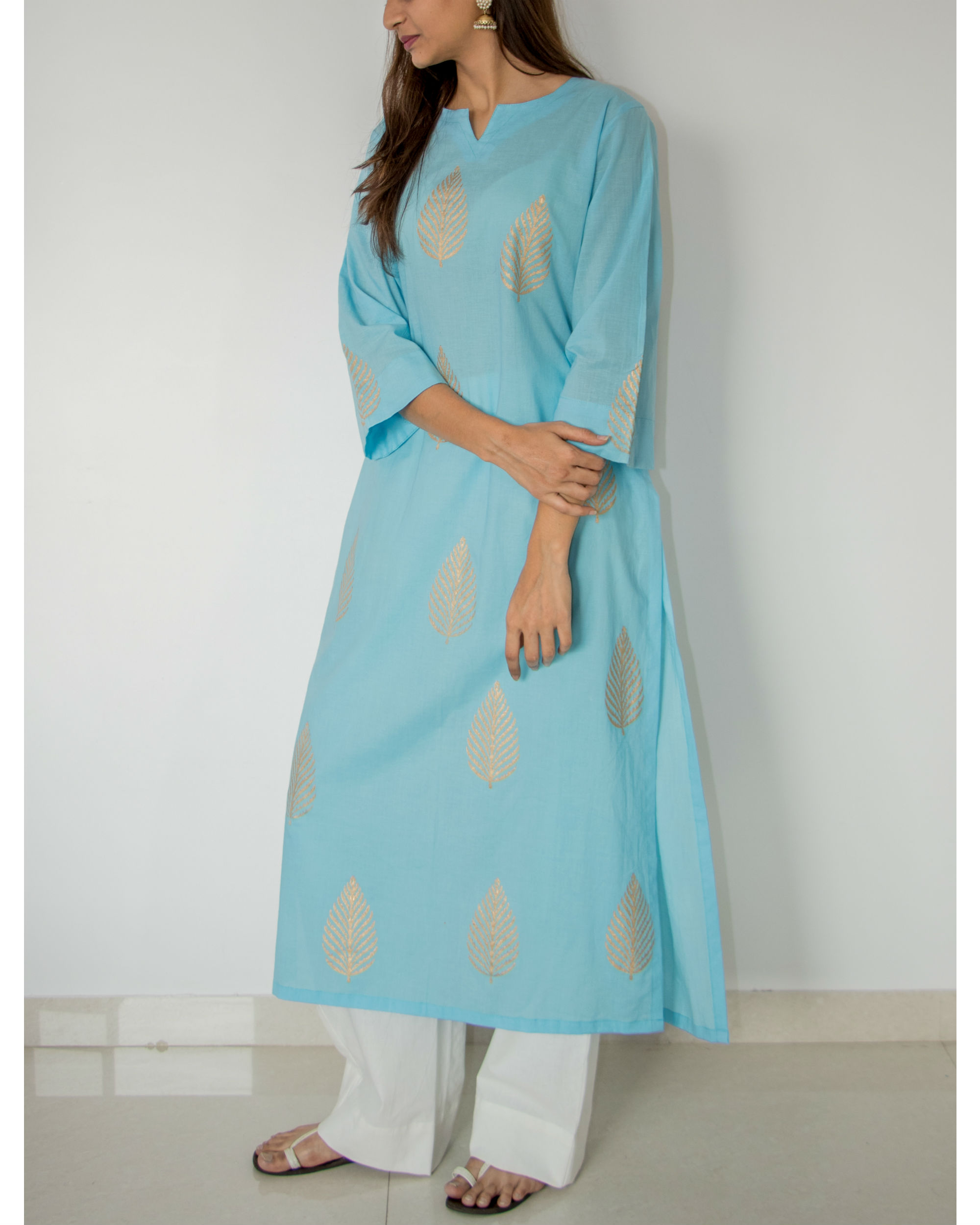 Powder blue straight kurta set by The Label Studio The Secret Label