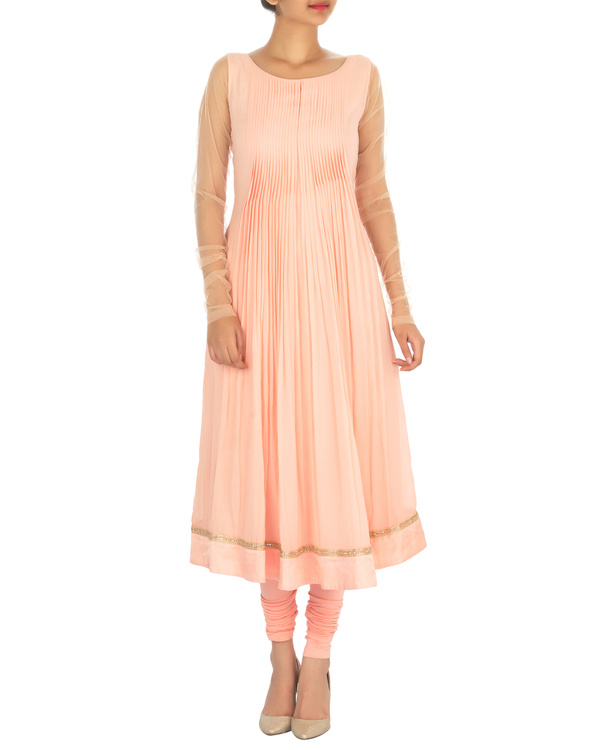 Peach Pleated Georgette Kurta Set By RSVP | The Secret Label