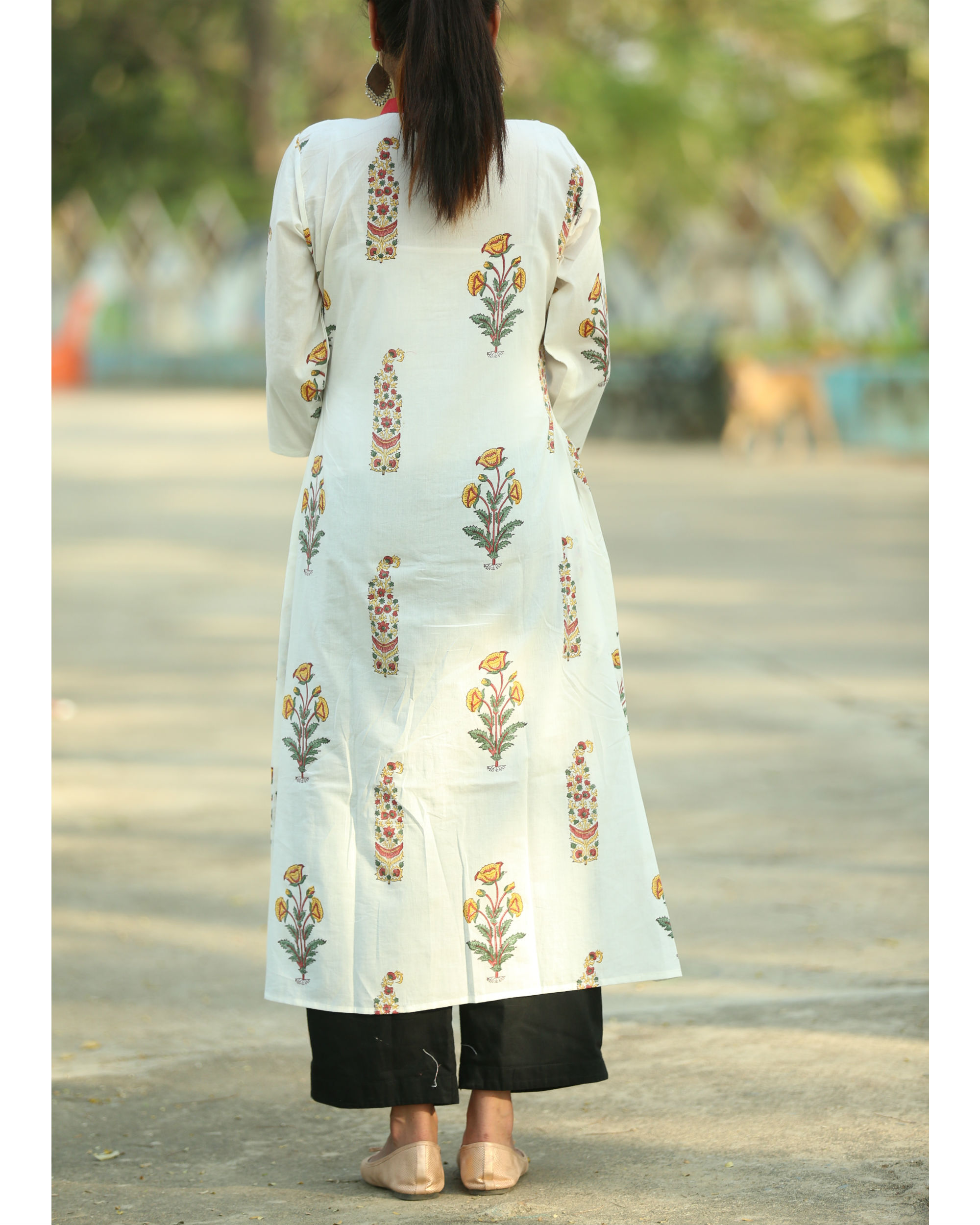 Mughal print off white stand collar kurti by Bebaak The Secret Label